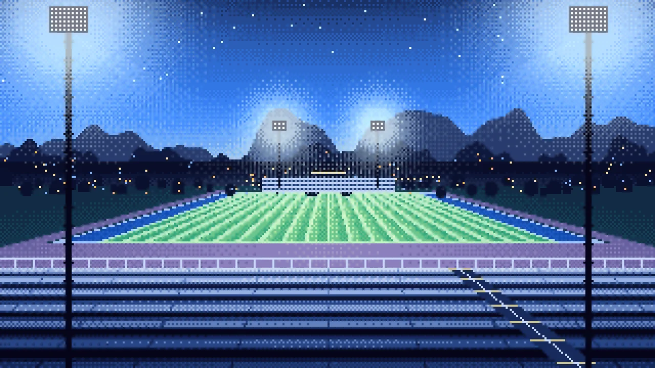 Blue Pixel Art Football Stadium at Night desktop wallpaper in 4K