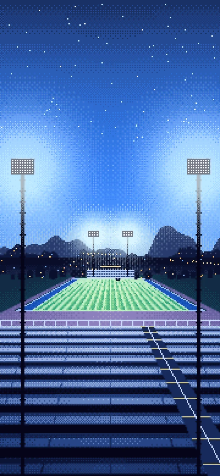 Blue Pixel Art Football Stadium at Night wallpaper for iPhone and Android