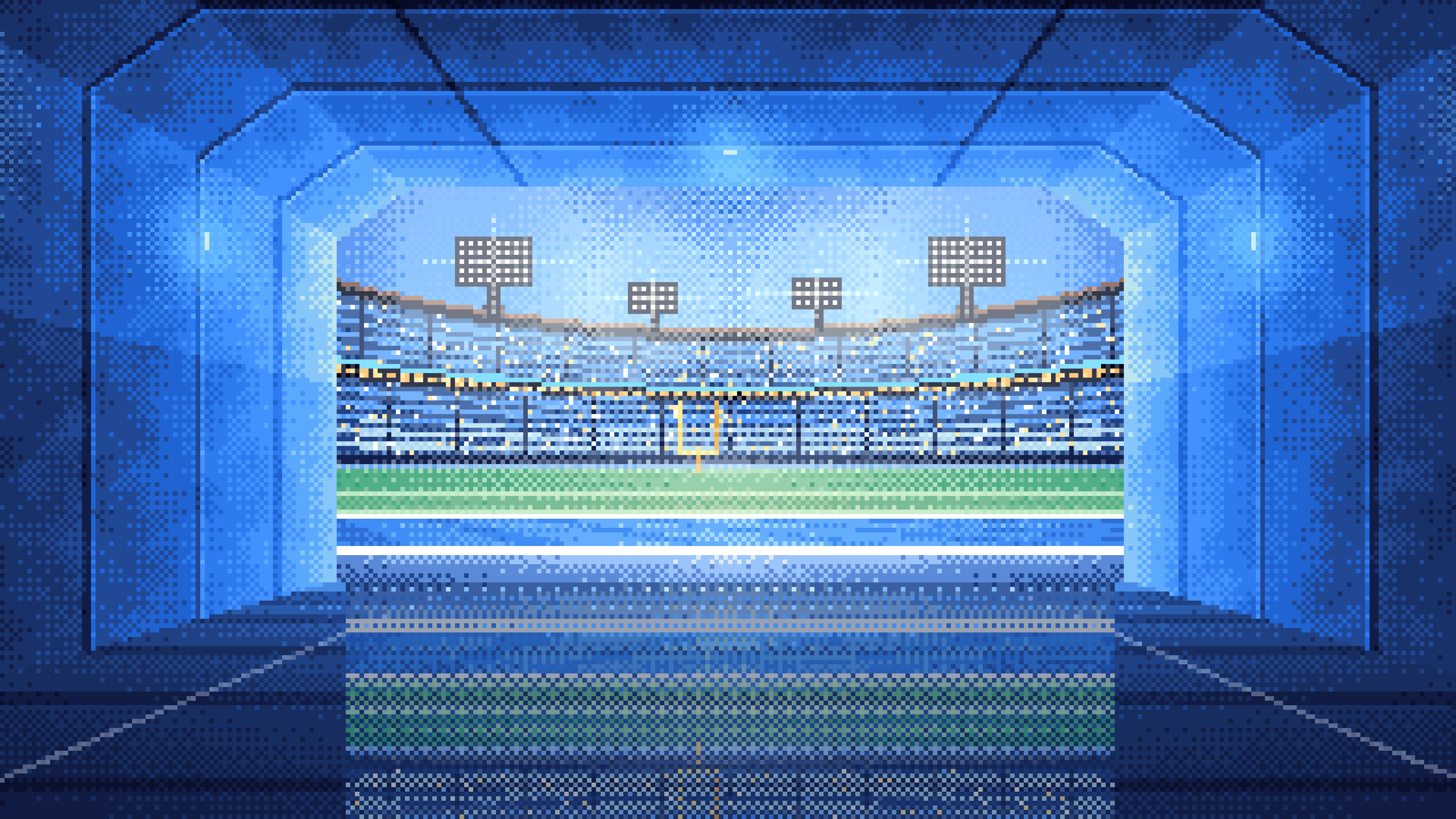 Blue Pixel Art Football Stadium Tunnel desktop wallpaper in 4K