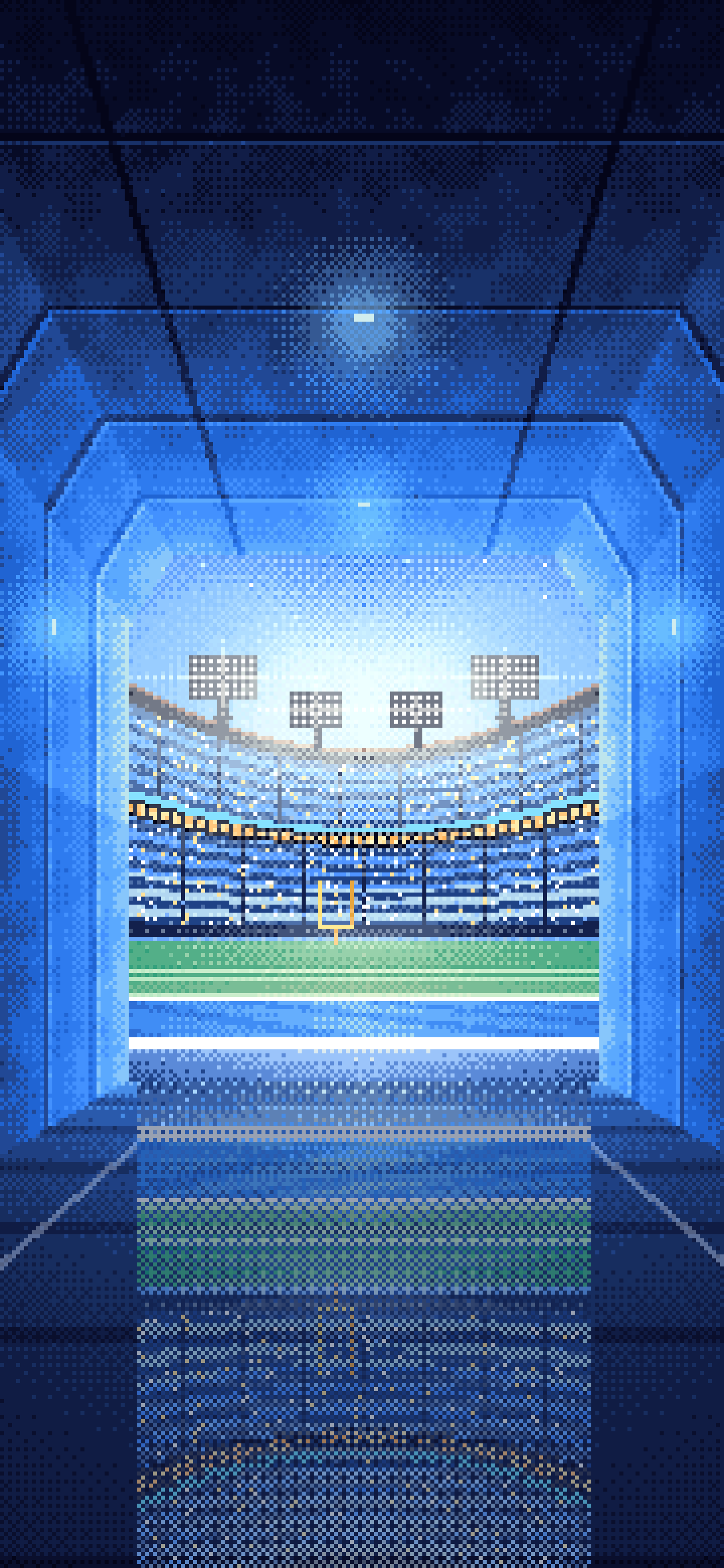 Blue Pixel Art Football Stadium Tunnel wallpaper for iPhone and Android