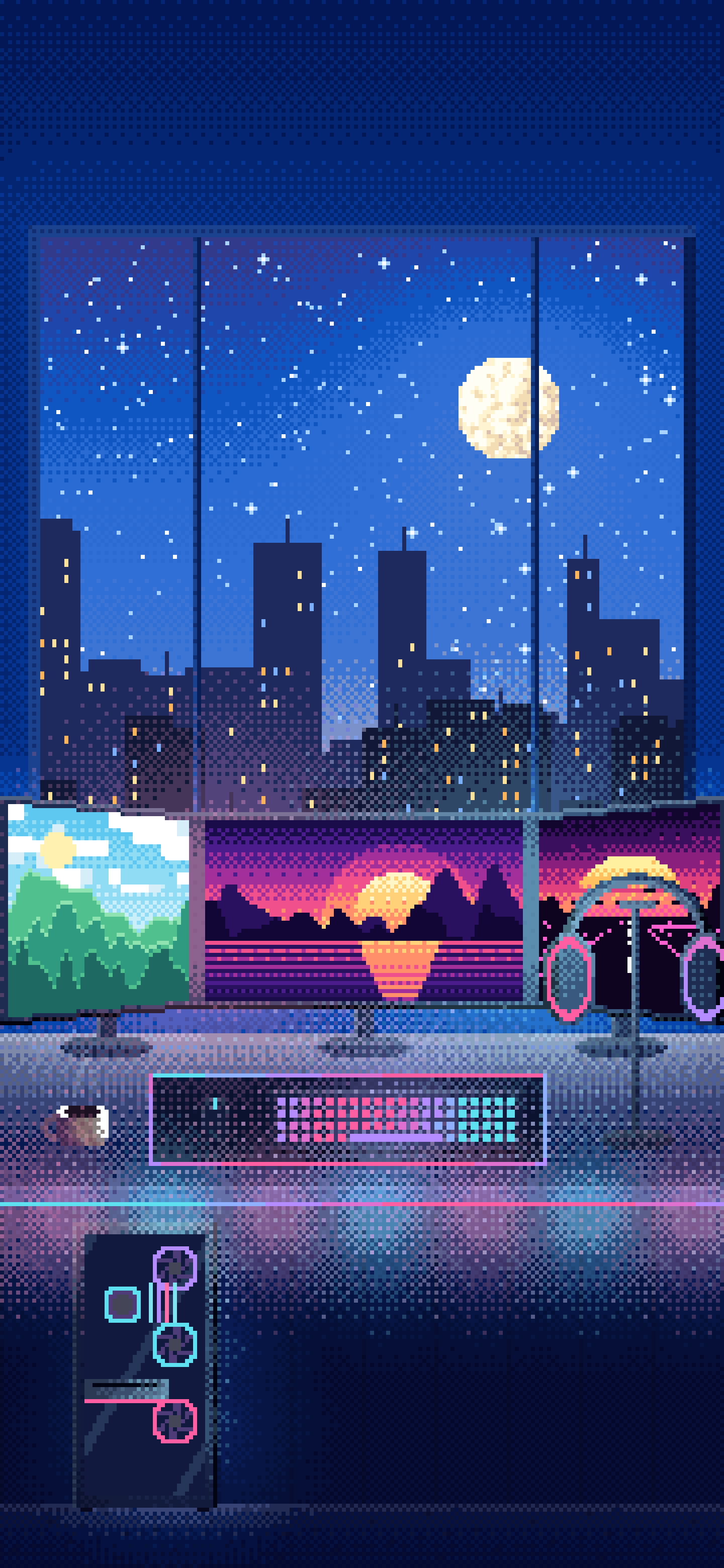 Blue Pixel Art Gaming Battlestation wallpaper for iPhone and Android