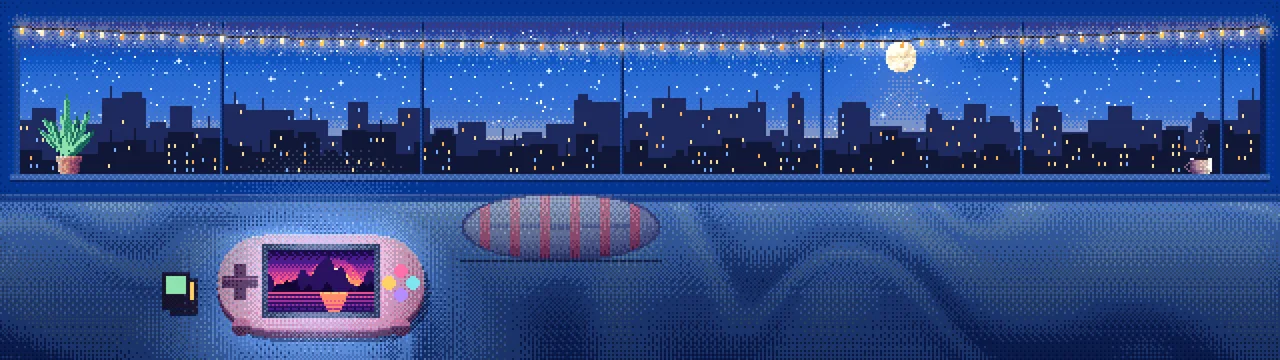Blue Pixel Art Handheld Game Console dual monitor wallpaper, 7680 × 2160