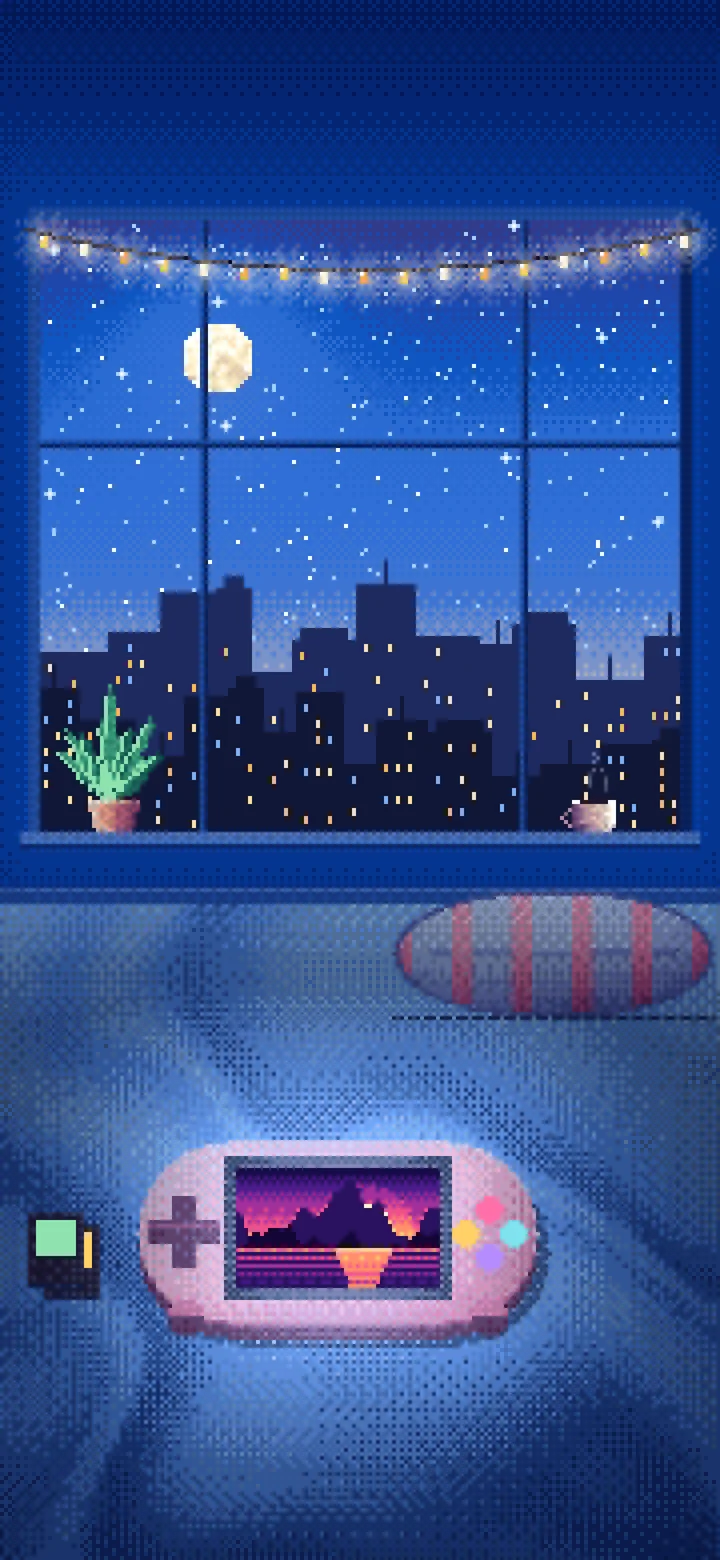 Blue Pixel Art Handheld Game Console wallpaper for iPhone and Android