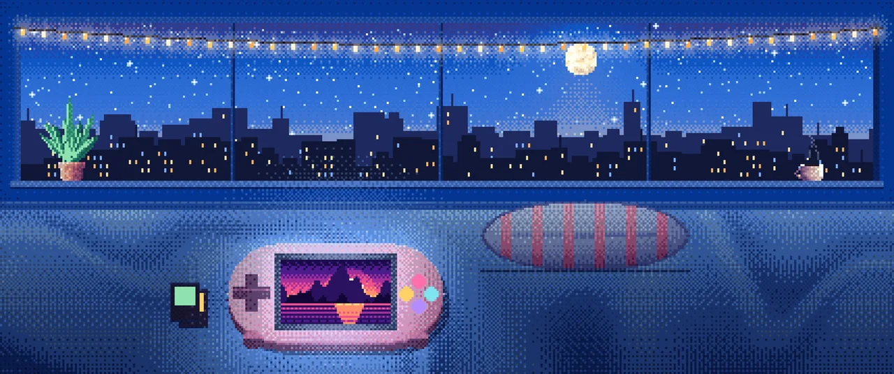 Blue Pixel Art Handheld Game Console ultrawide wallpaper, 3440 × 1440