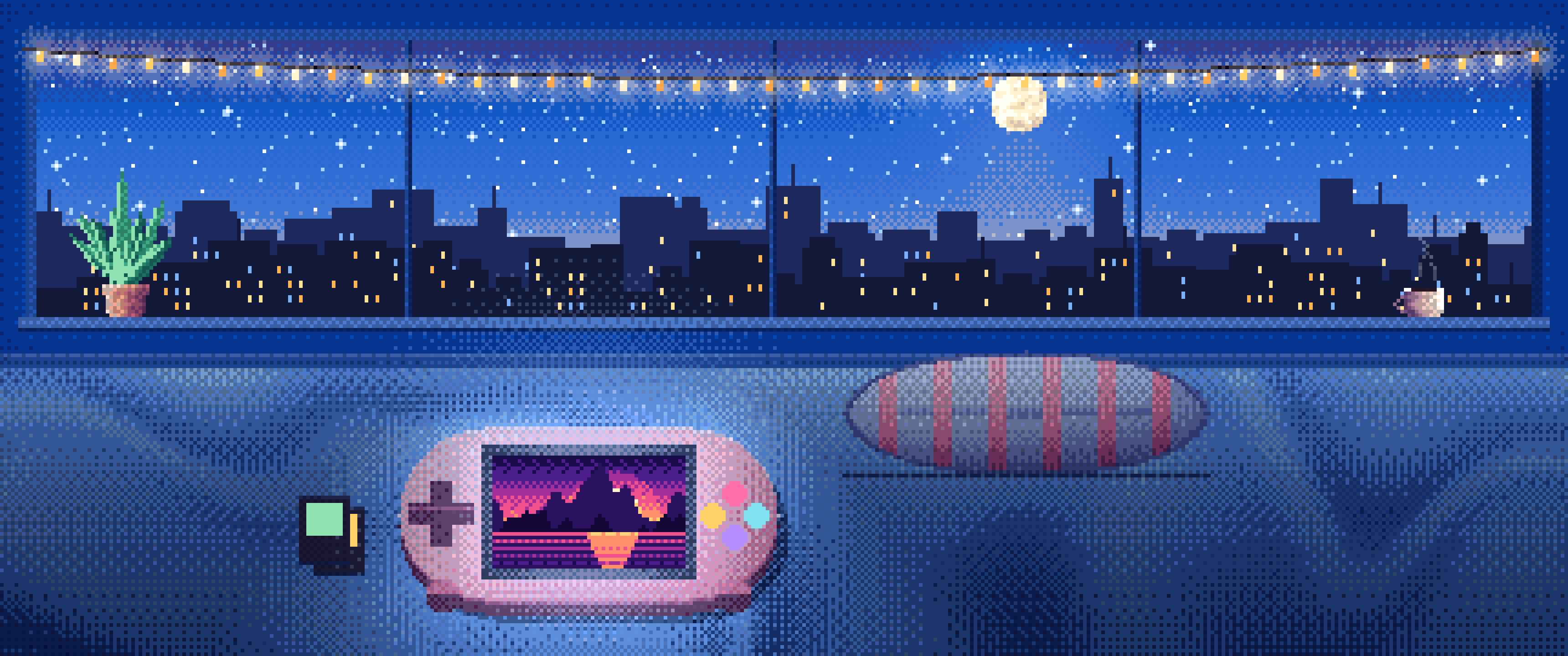 Blue Pixel Art Handheld Game Console ultrawide wallpaper, 3440 × 1440