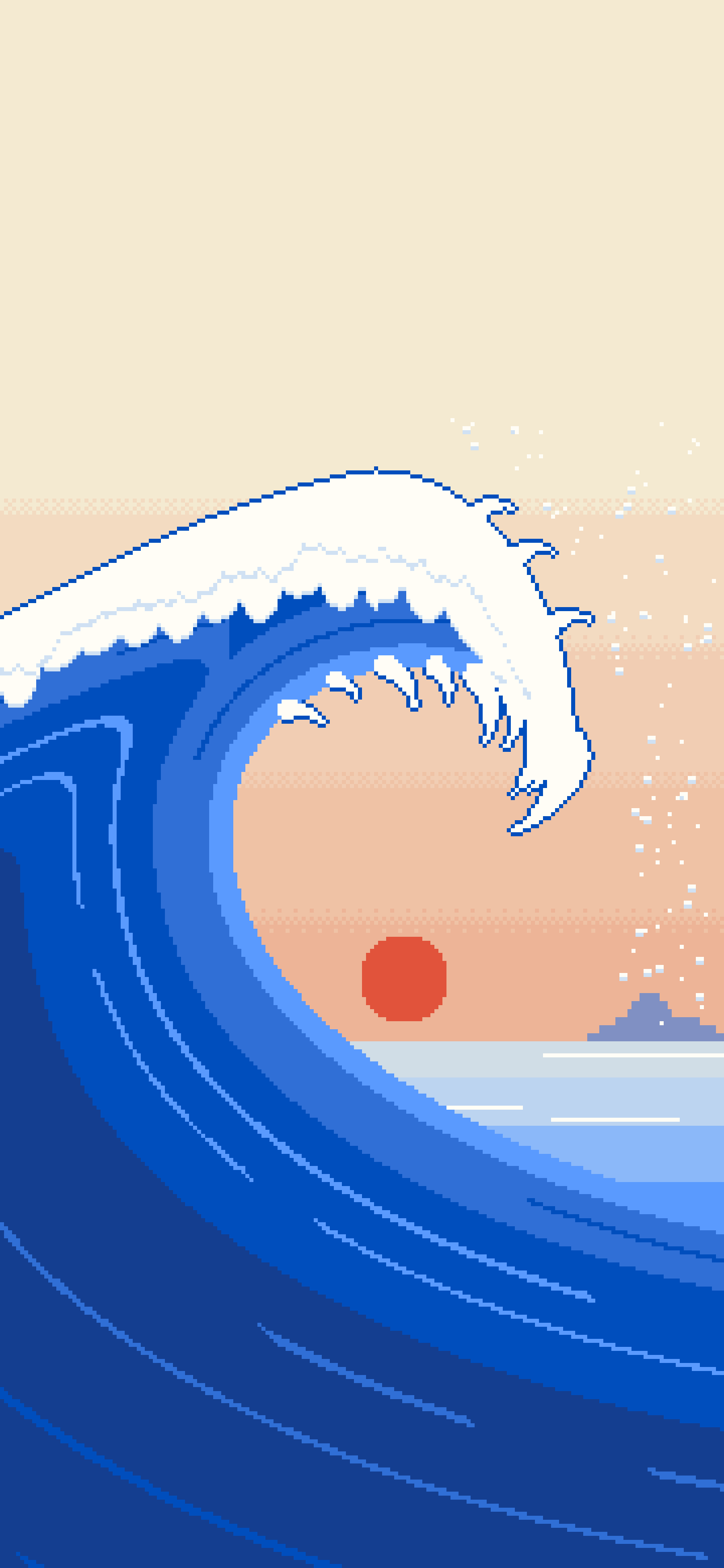 Blue Pixel Art Japanese Great Wave wallpaper for iPhone and Android