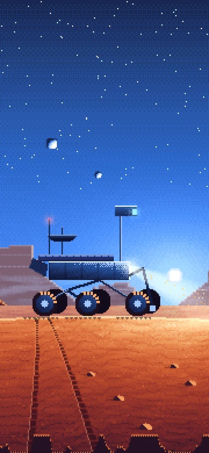 Blue Pixel Art Mars Rover at Dusk wallpaper for iPhone and Android