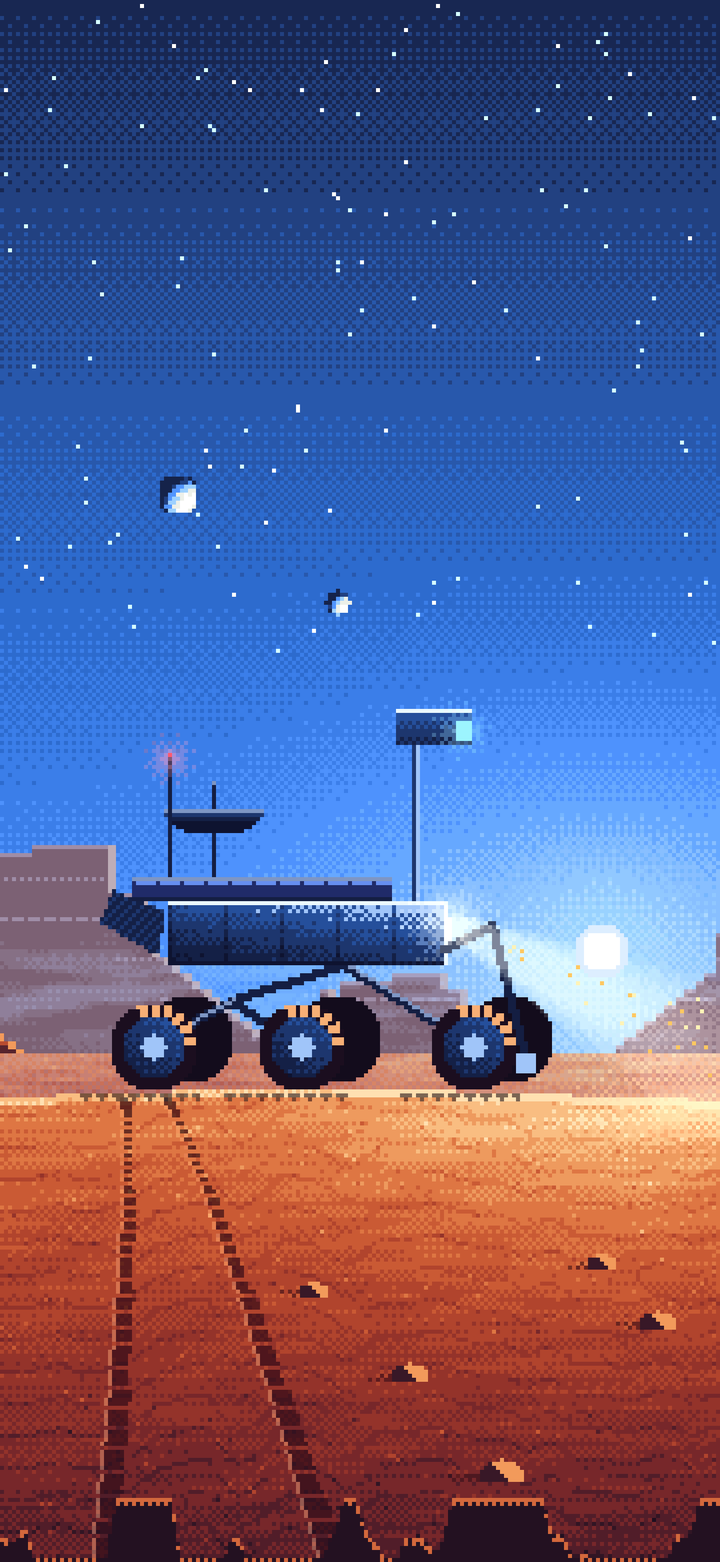 Blue Pixel Art Mars Rover at Dusk wallpaper for iPhone and Android