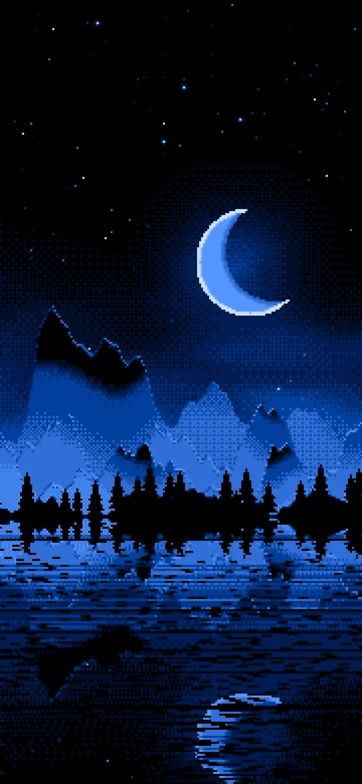 Blue Pixel Art Moonlit Mountains wallpaper for iPhone and Android