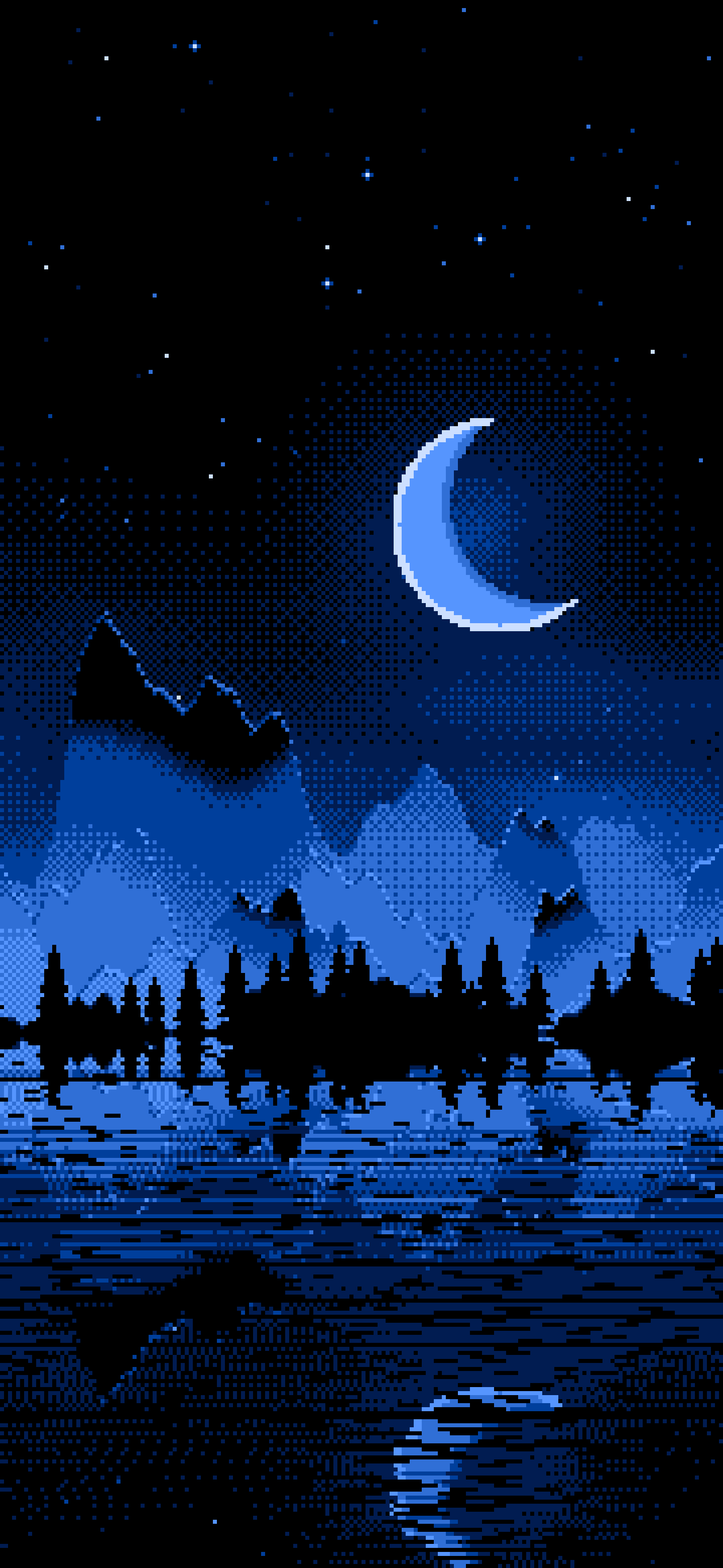 Blue Pixel Art Moonlit Mountains wallpaper for iPhone and Android