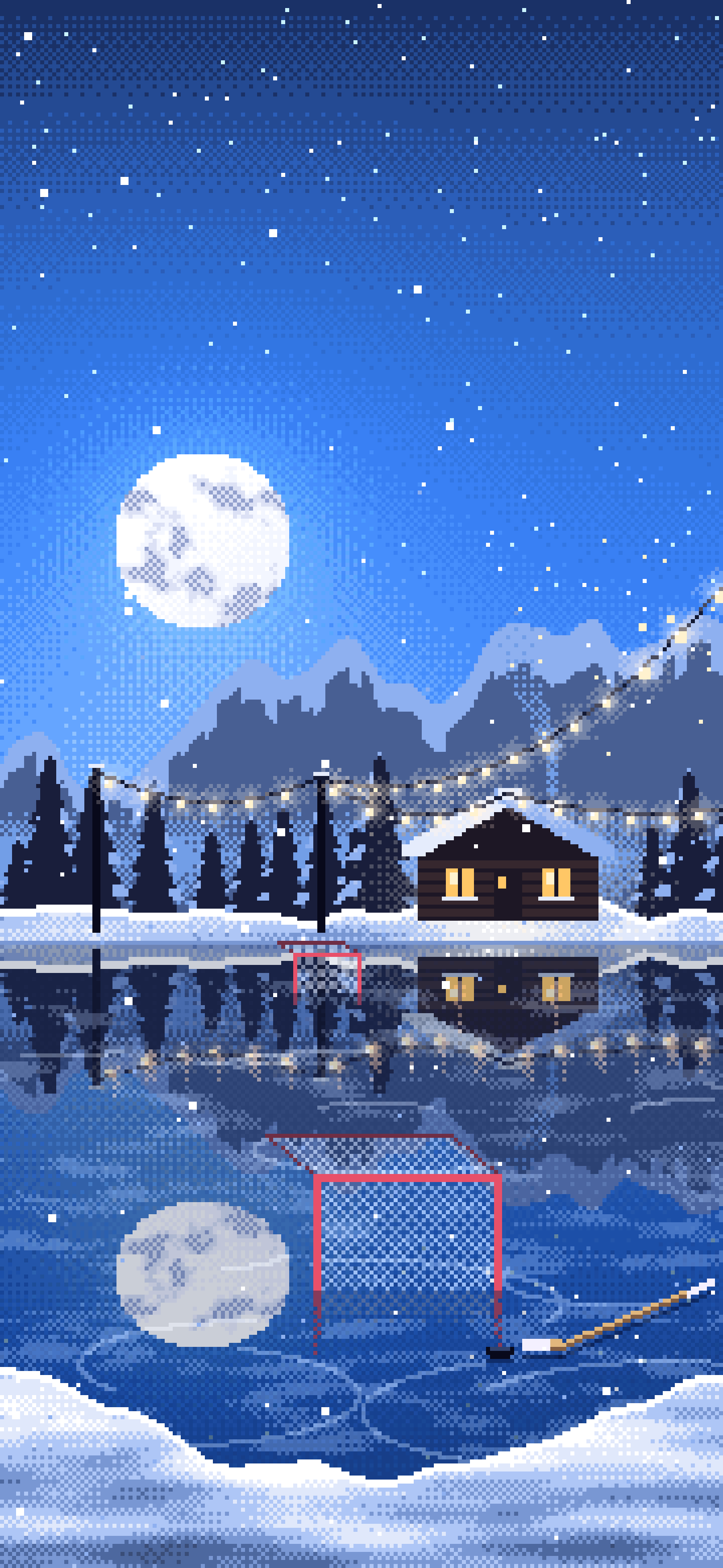Blue Pixel Art Pond Hockey Rink wallpaper for iPhone and Android