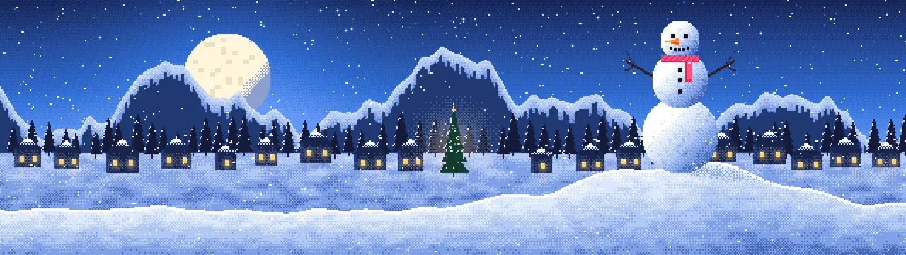 Blue Pixel Art Snowman dual monitor wallpaper, 7680 × 2160