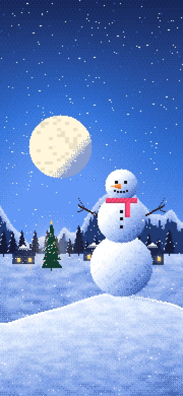 Blue Pixel Art Snowman wallpaper for iPhone and Android