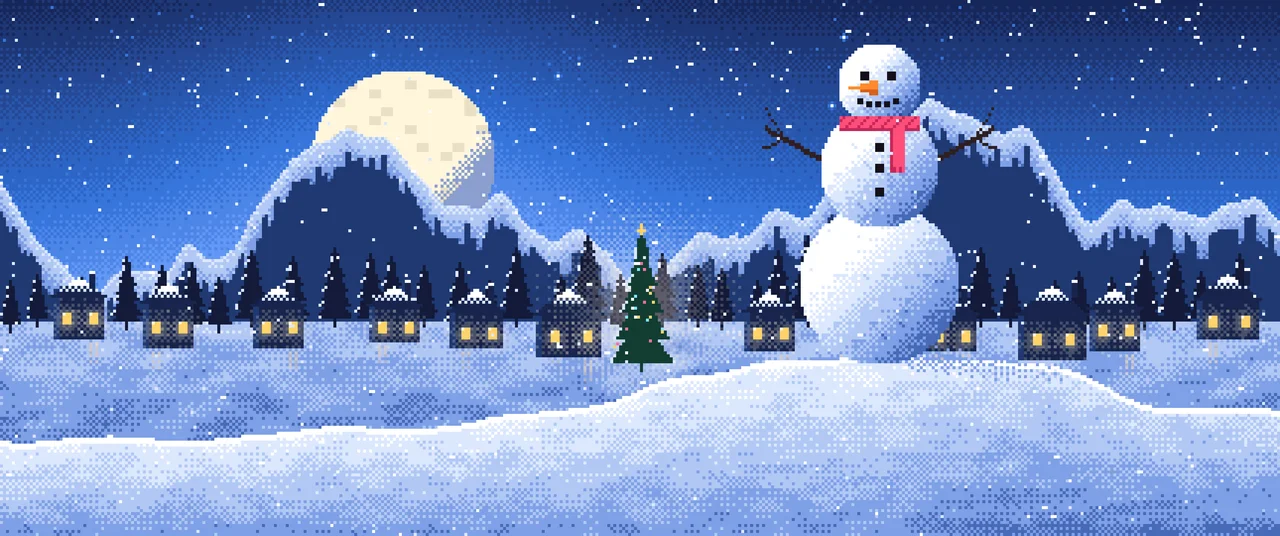 Blue Pixel Art Snowman ultrawide wallpaper, 3440 × 1440