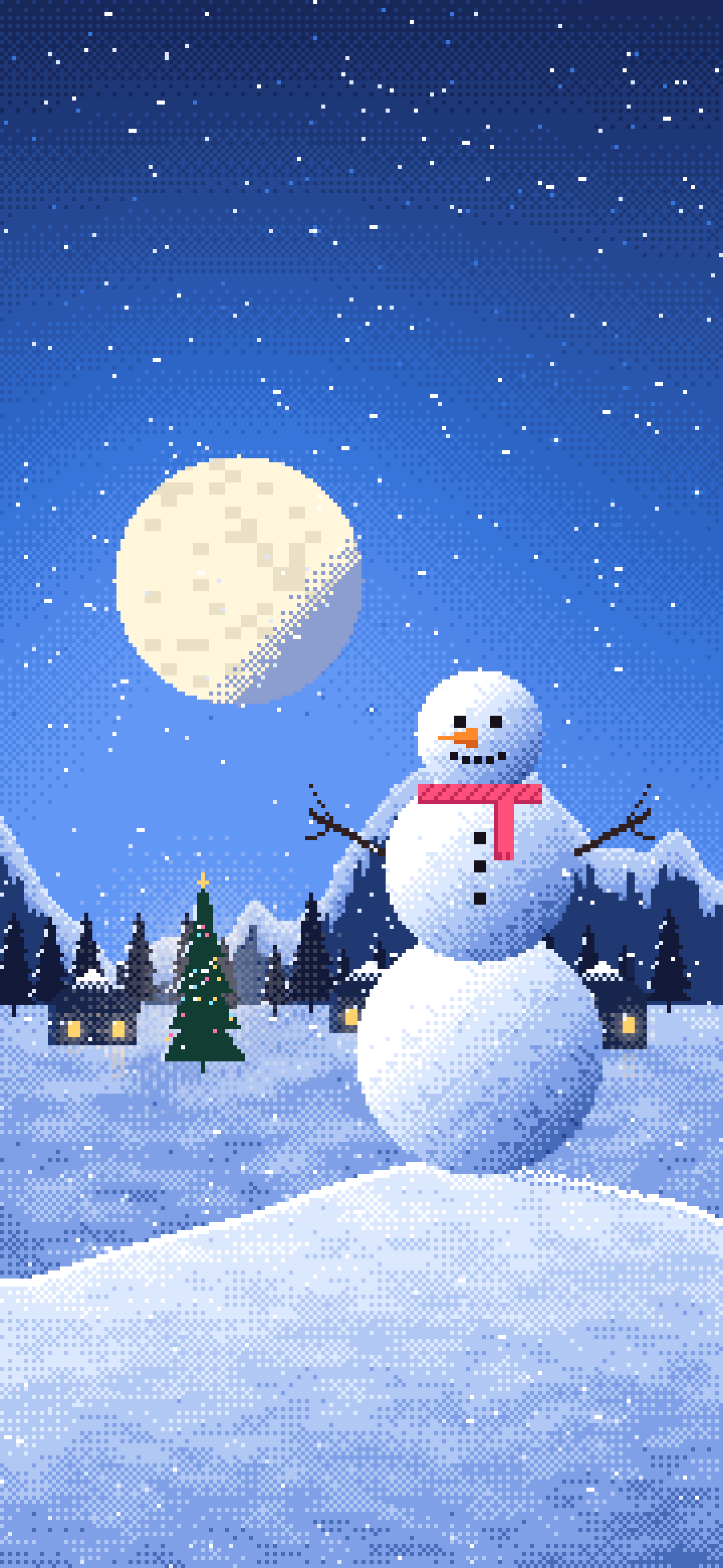 Blue Pixel Art Snowman wallpaper for iPhone and Android