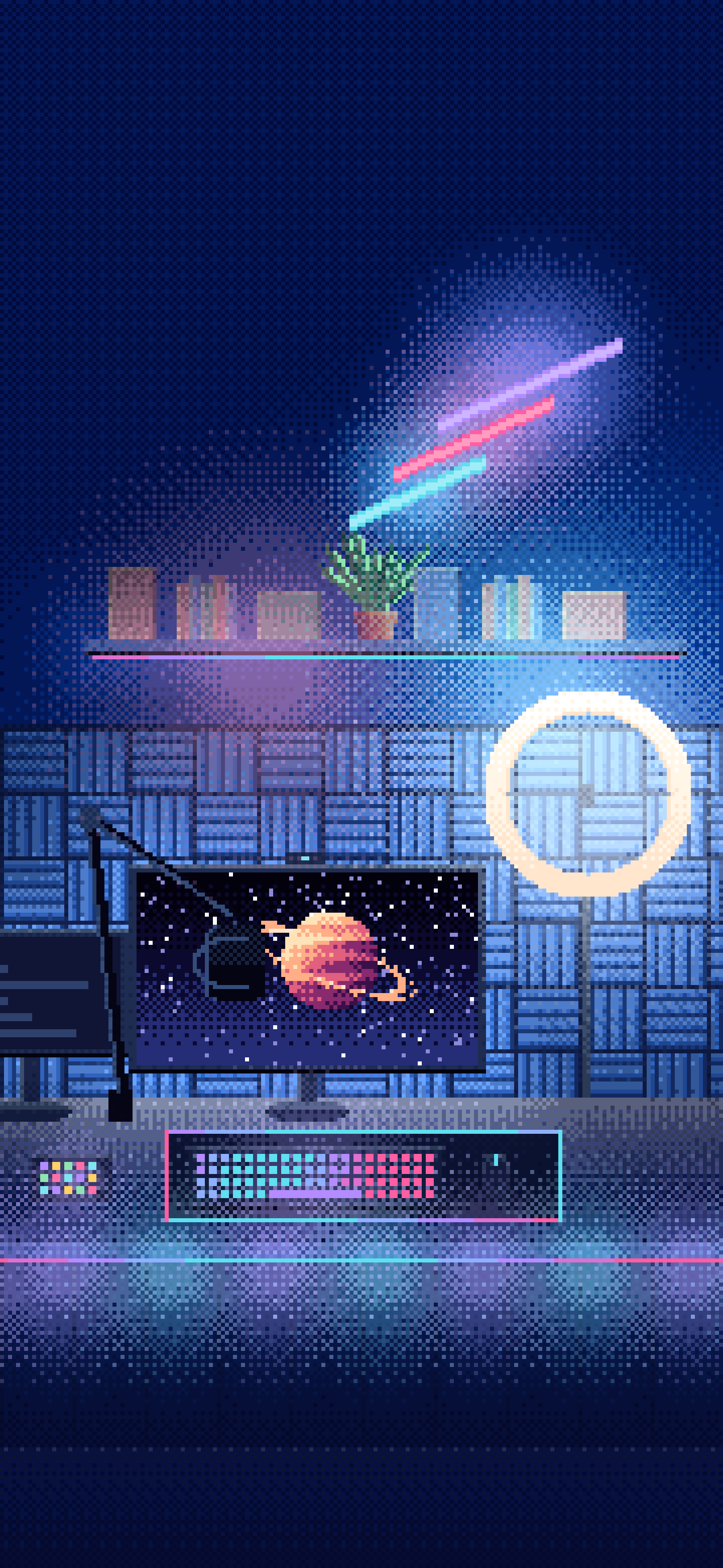 Blue Pixel Art Streaming Setup wallpaper for iPhone and Android