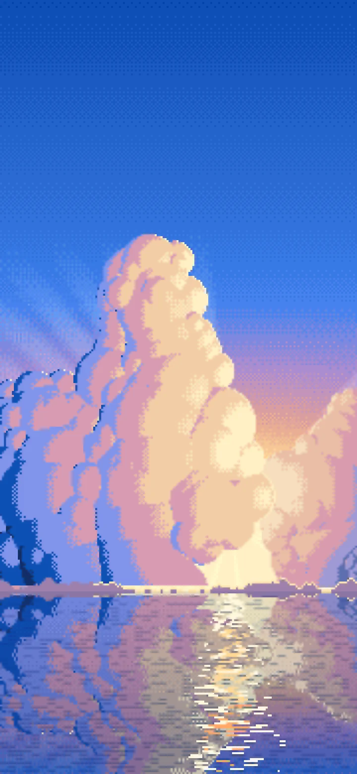 Blue Pixel Art Sunset Clouds Over the Ocean wallpaper for iPhone and Android