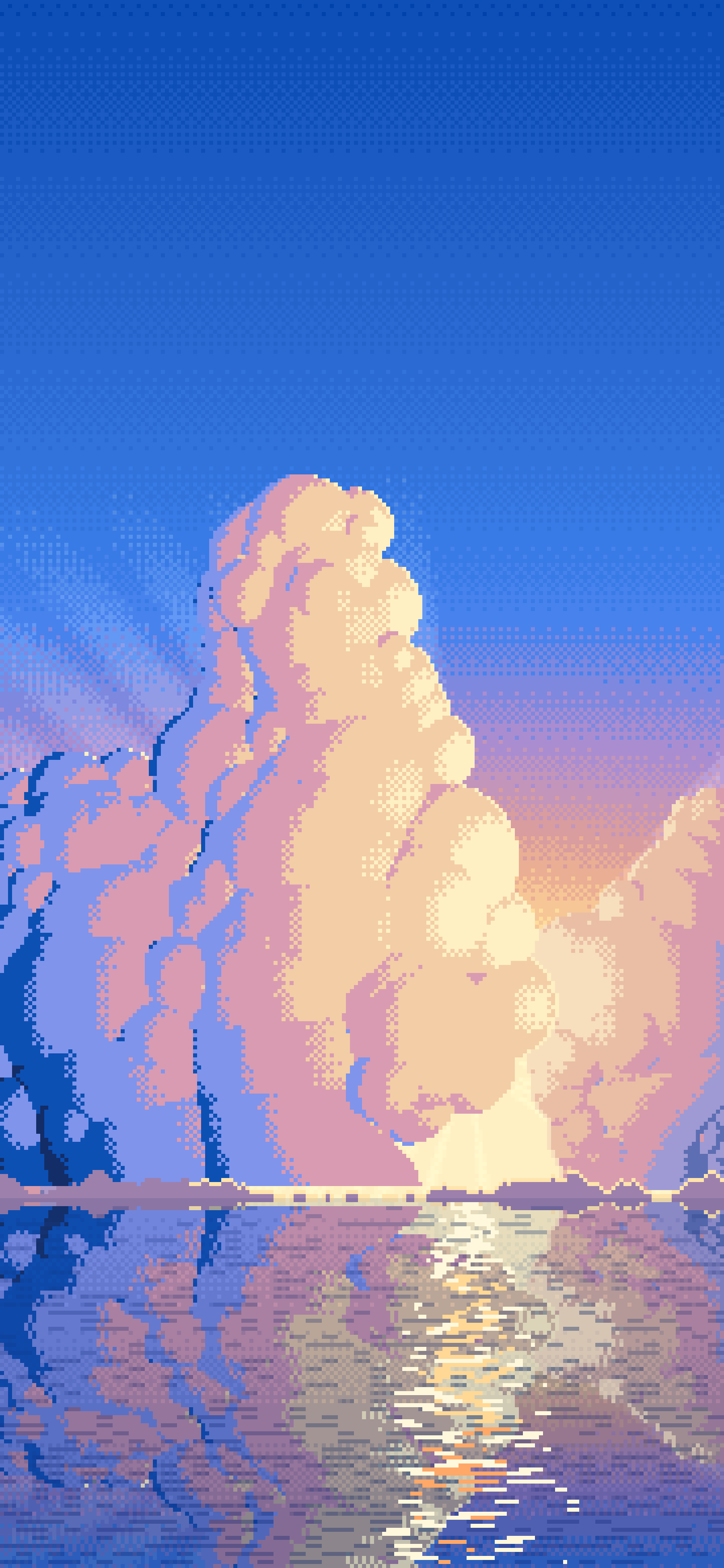 Blue Pixel Art Sunset Clouds Over the Ocean wallpaper for iPhone and Android