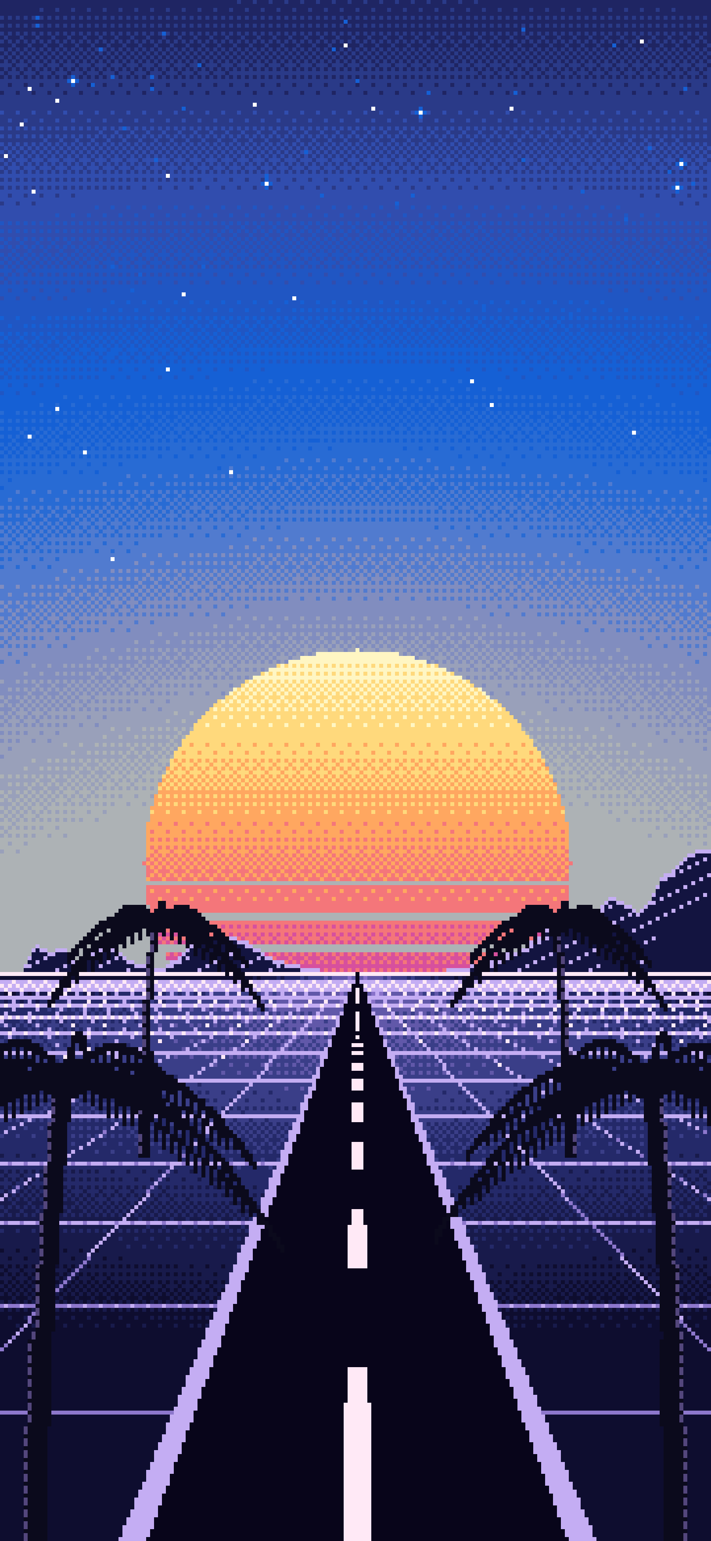 Blue Pixel Art Synthwave wallpaper for iPhone and Android