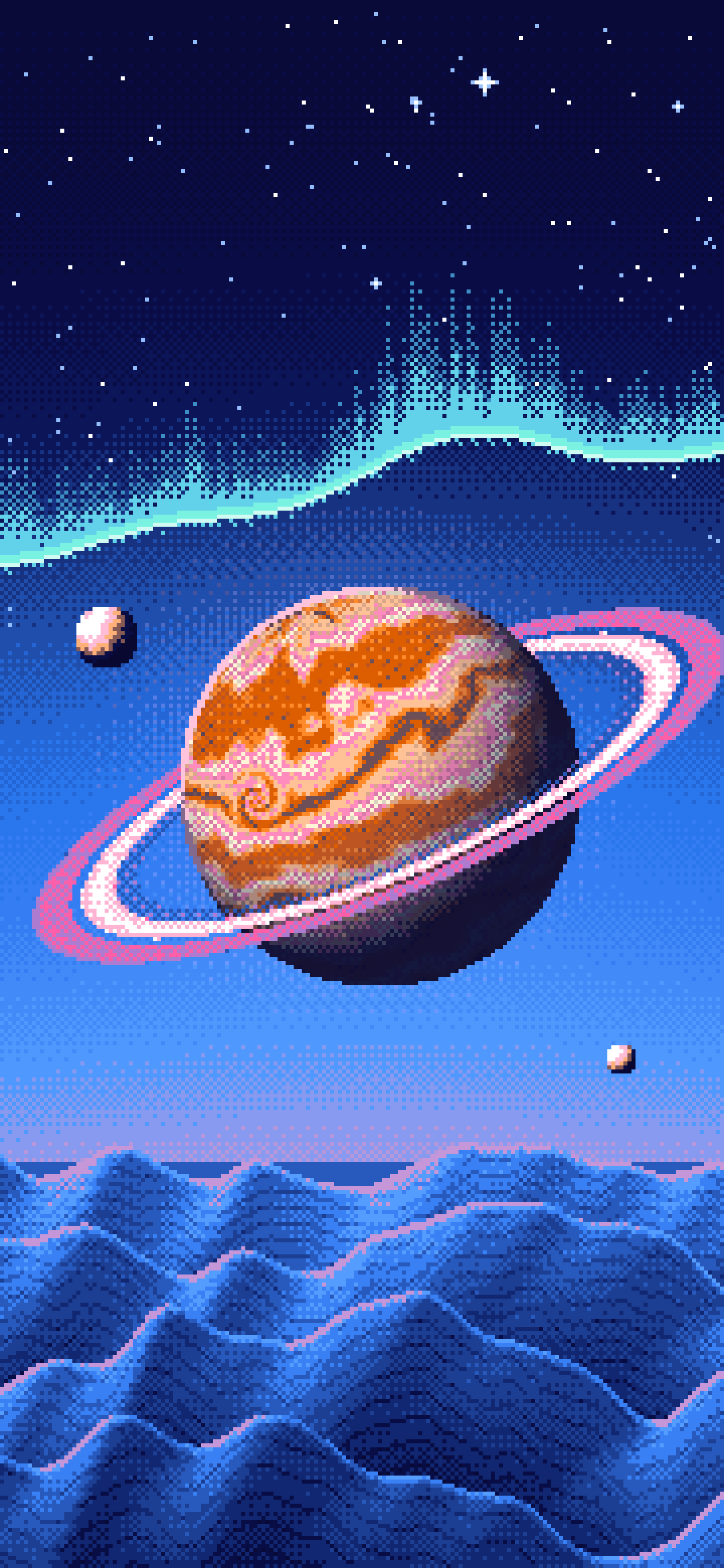 Blue Pixel Art Trippy Planet wallpaper for iPhone and Android