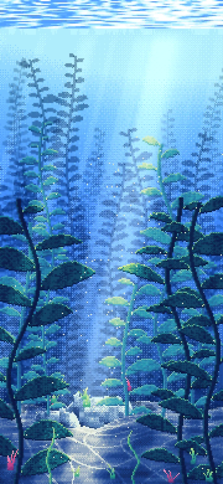 Blue Pixel Art Underwater Kelp Forest wallpaper for iPhone and Android