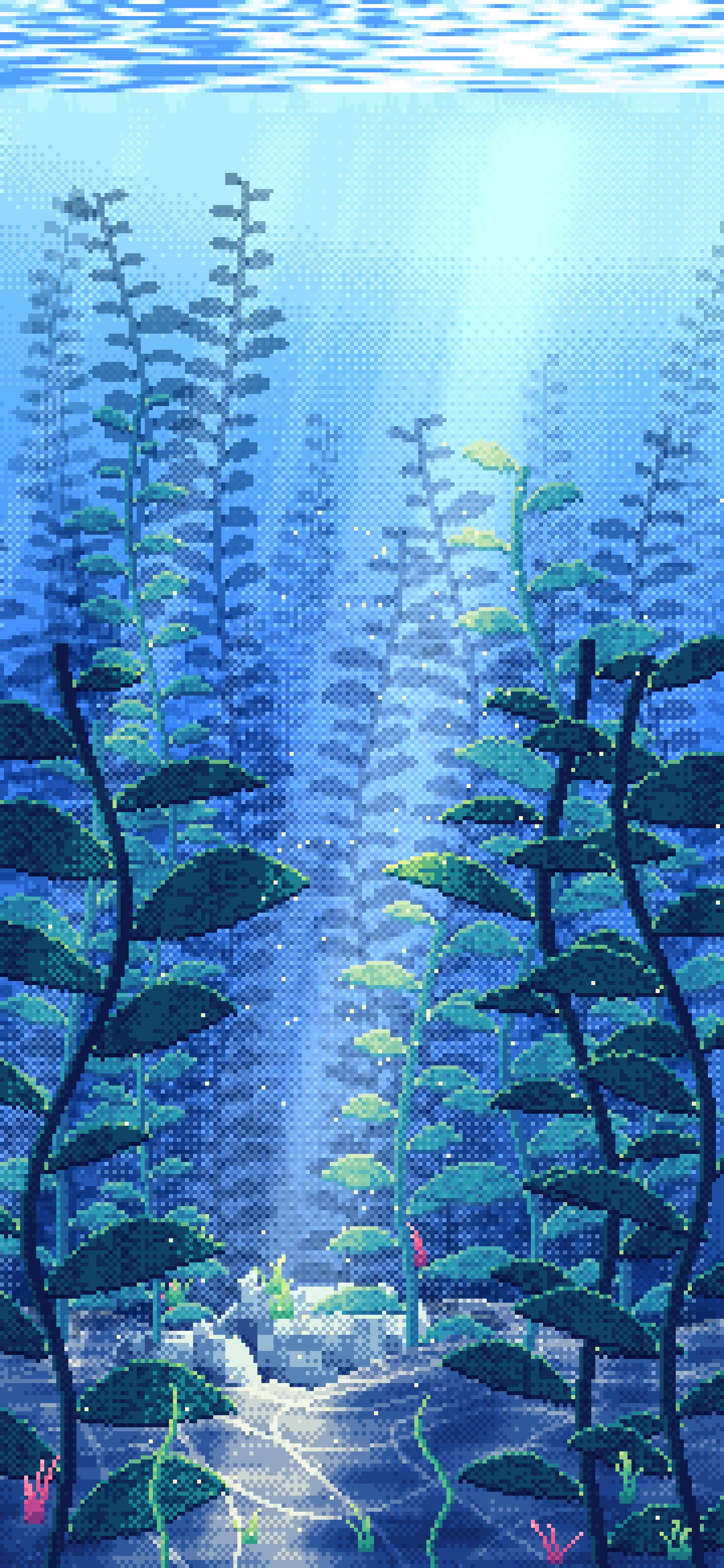 Blue Pixel Art Underwater Kelp Forest wallpaper for iPhone and Android