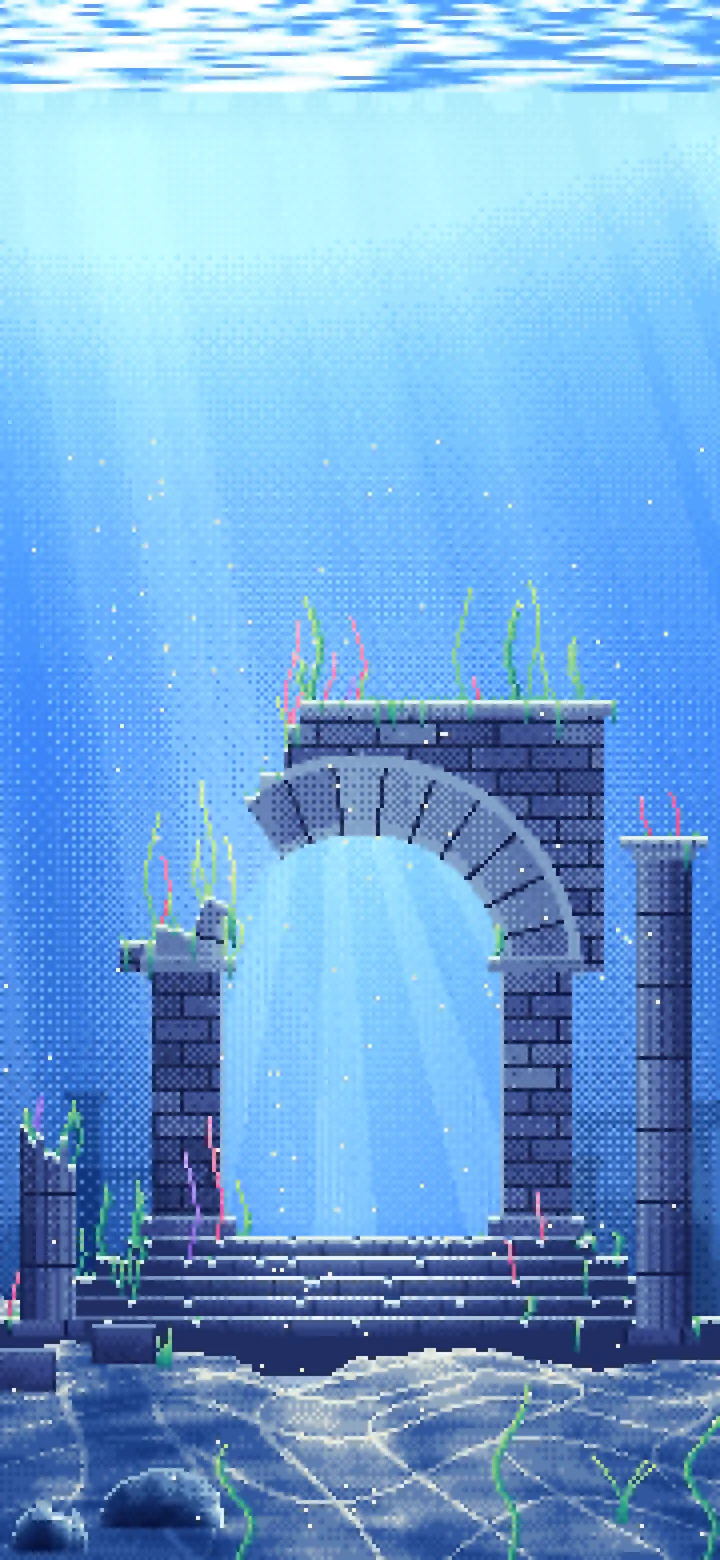 Blue Pixel Art Underwater Ruins wallpaper for iPhone and Android