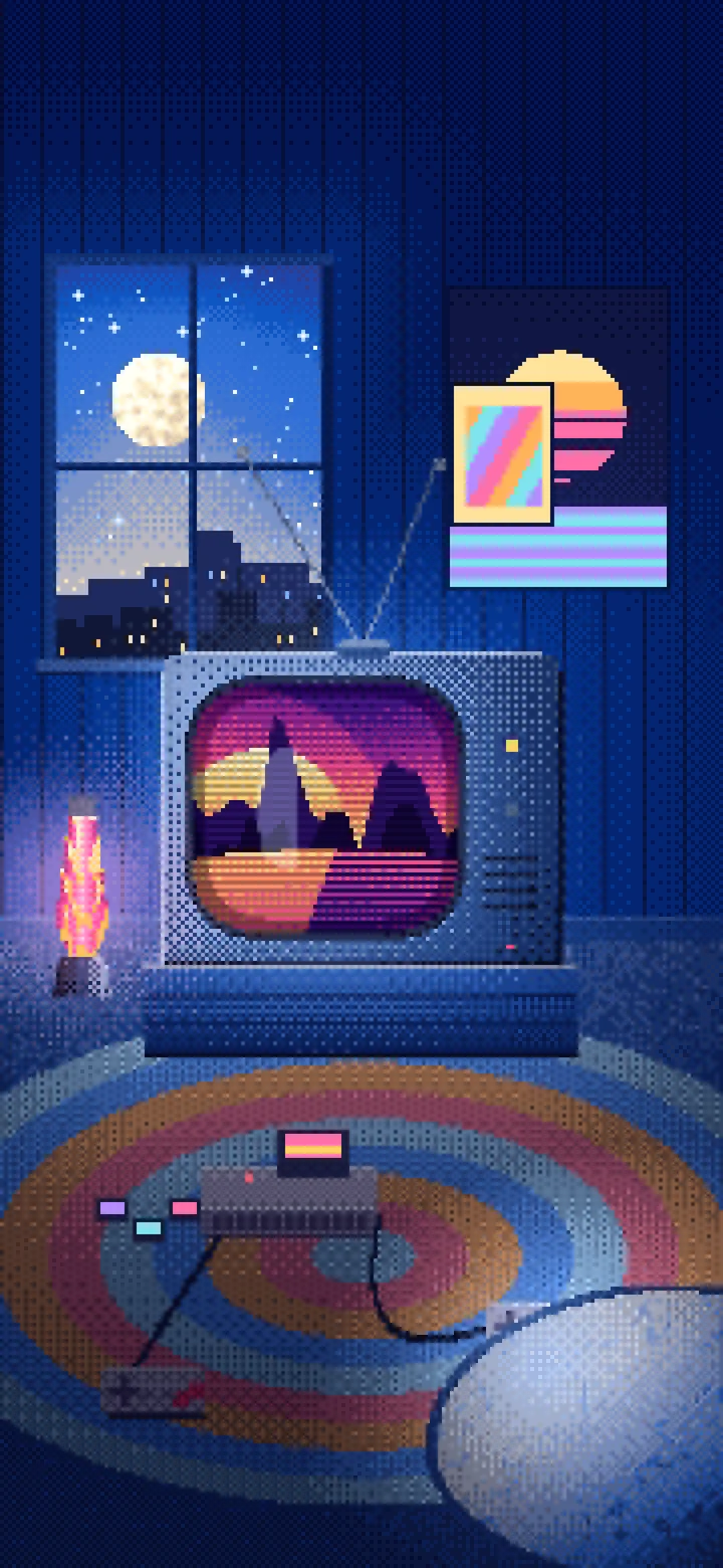 Blue Retro Pixel Art Gaming Room wallpaper for iPhone and Android