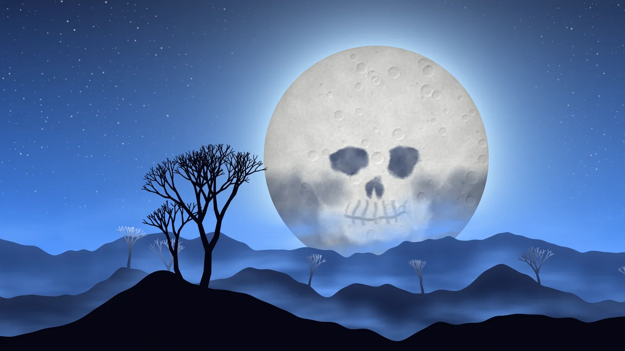 Blue Skull Moon desktop wallpaper in 4K