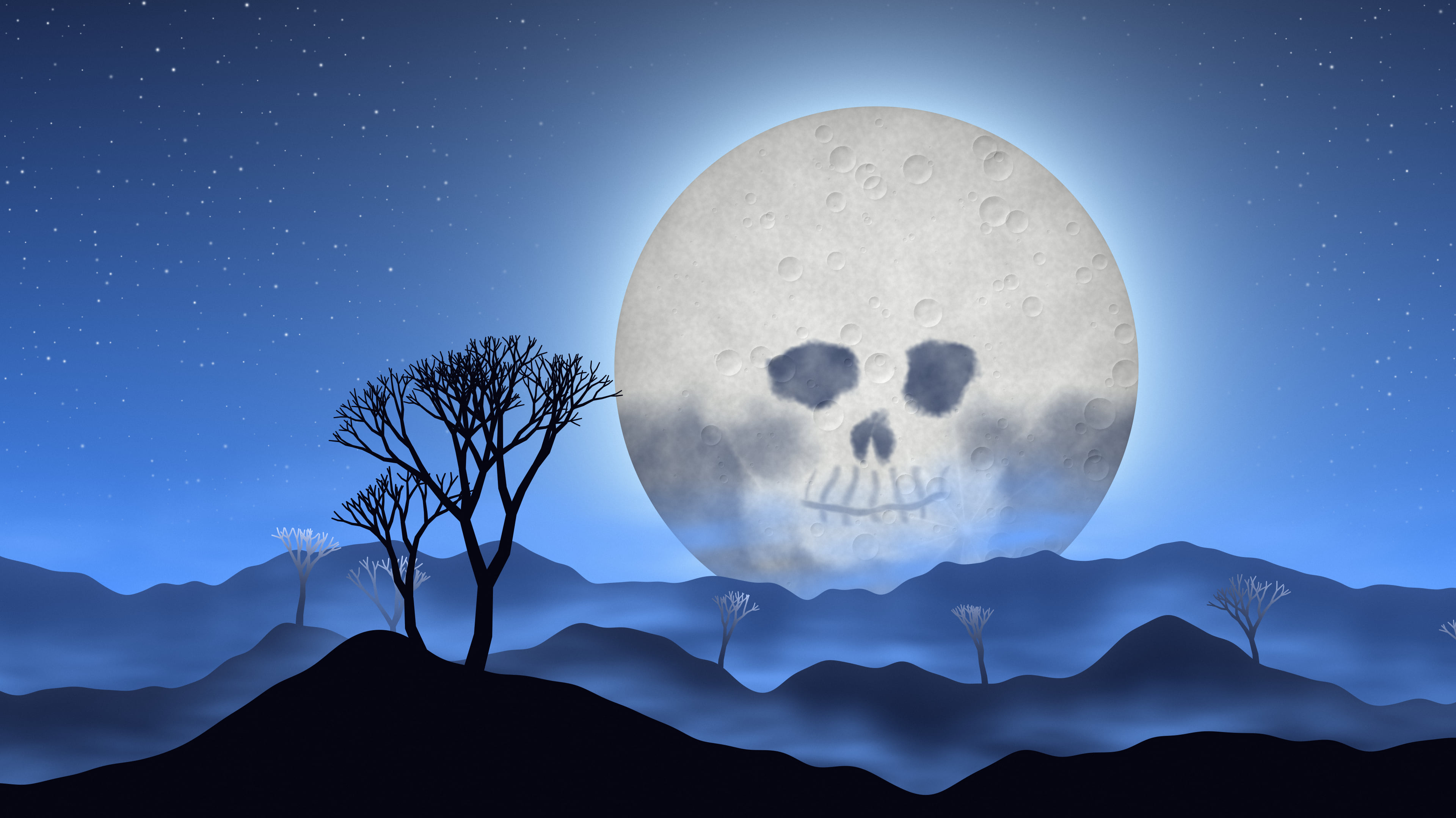 Blue Skull Moon desktop wallpaper in 4K
