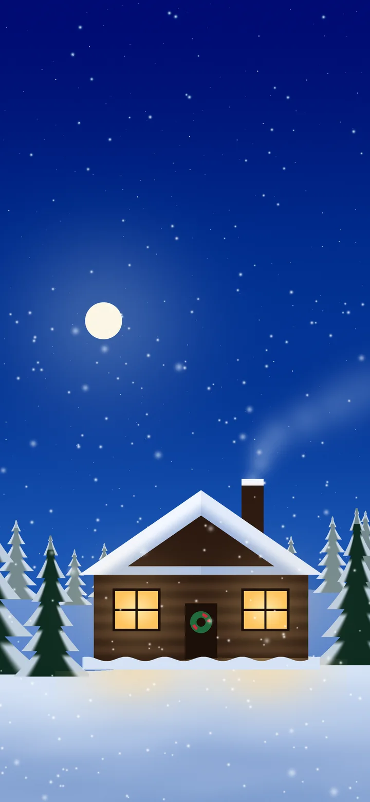 Blue Snowy Christmas Cabin wallpaper for iPhone and Android