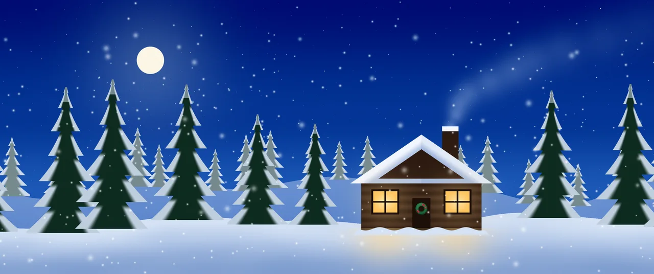 Blue Snowy Christmas Cabin ultrawide wallpaper, 3440 × 1440