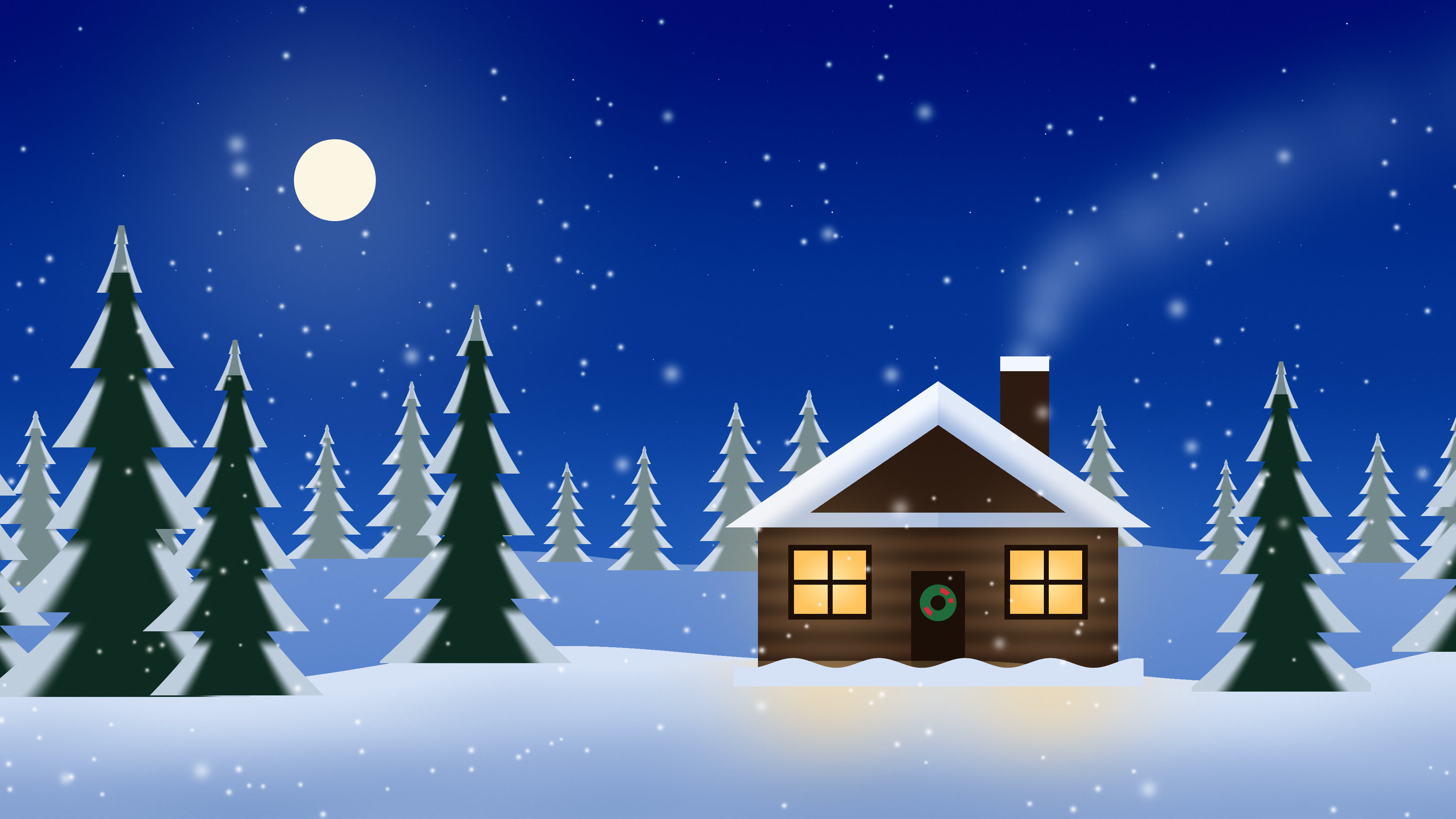 Blue Snowy Christmas Cabin desktop wallpaper in 4K