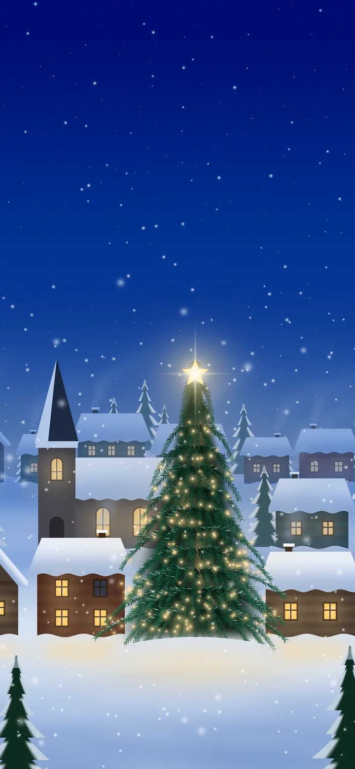 Blue Snowy Christmas Village wallpaper for iPhone and Android