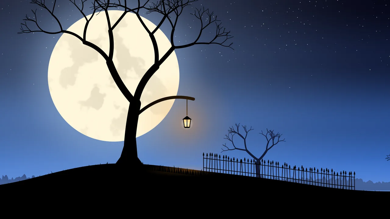 Blue Spooky Tree and Moon desktop wallpaper in 4K