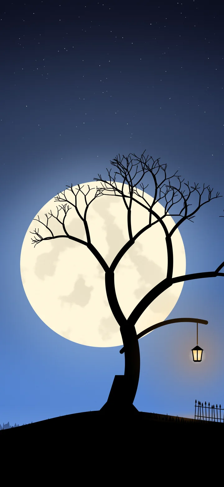 Blue Spooky Tree and Moon wallpaper for iPhone and Android