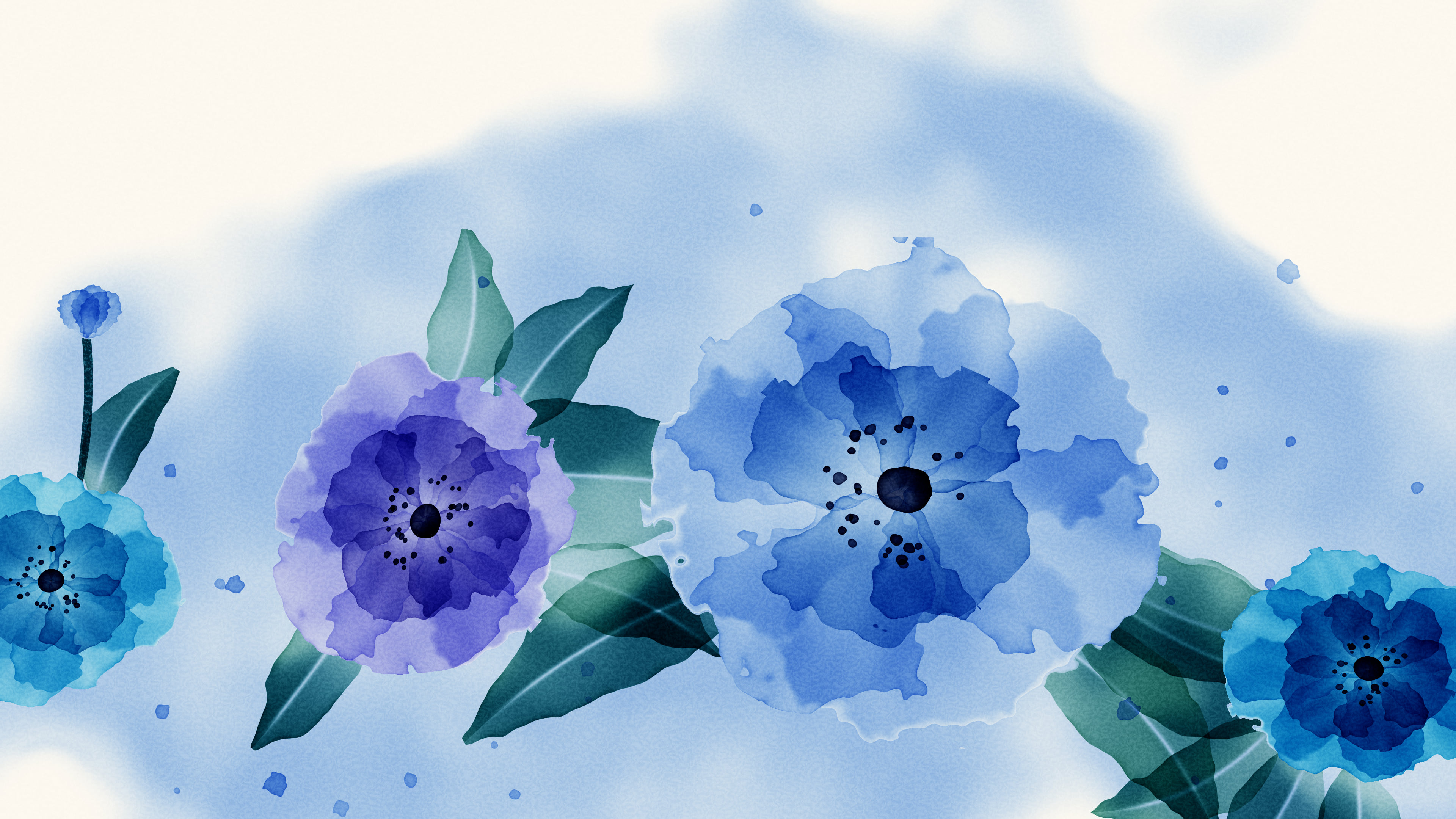 Blue Watercolor Flowers desktop wallpaper in 4K