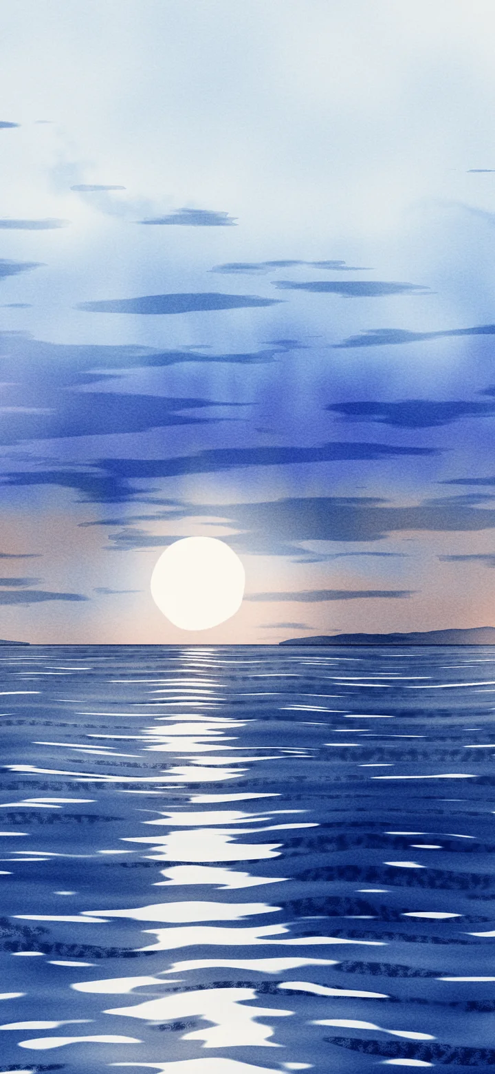 Blue Watercolor Ocean Sunset wallpaper for iPhone and Android