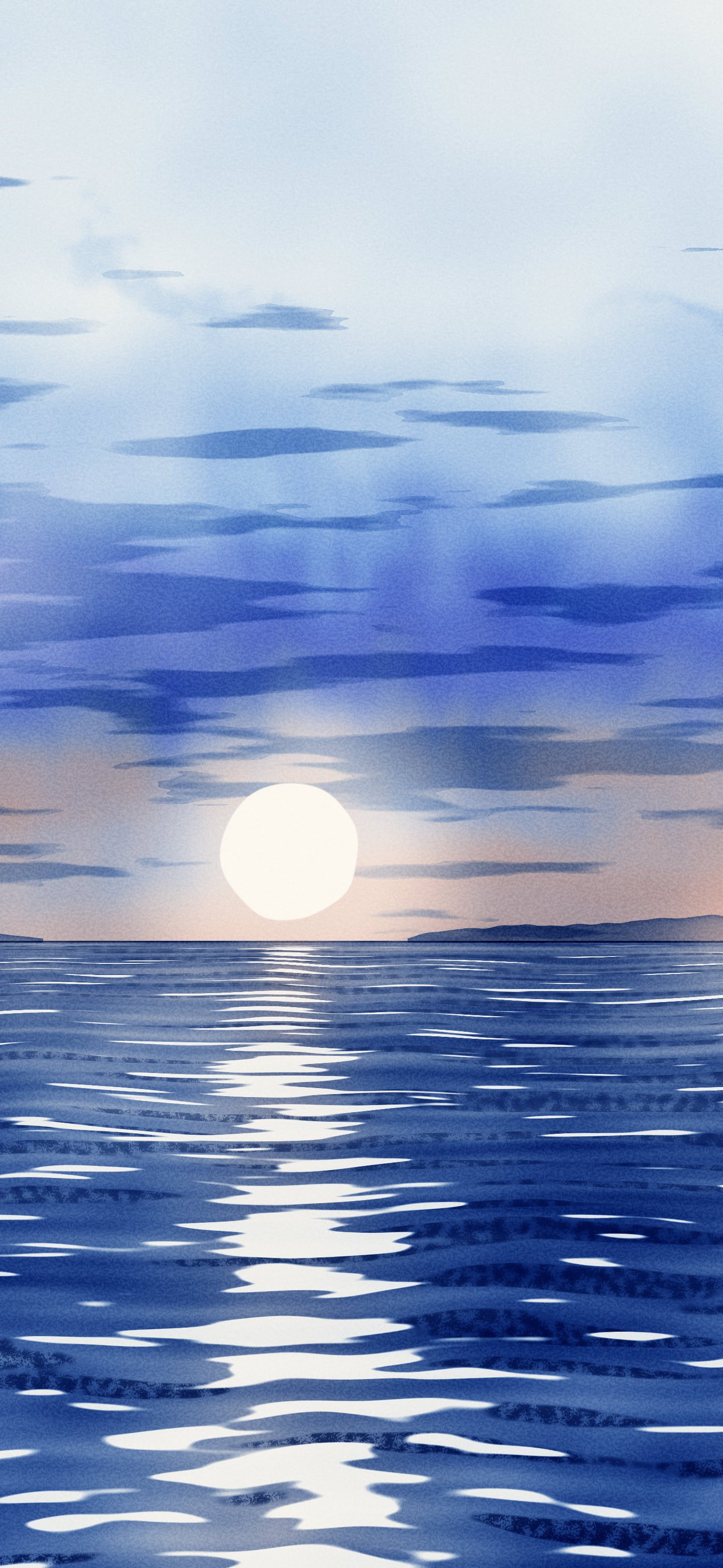 Blue Watercolor Ocean Sunset wallpaper for iPhone and Android