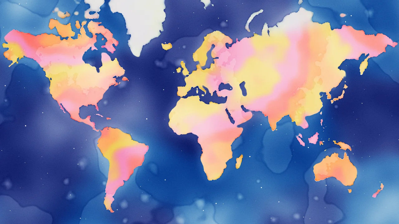 Blue Watercolor World Map desktop wallpaper in 4K