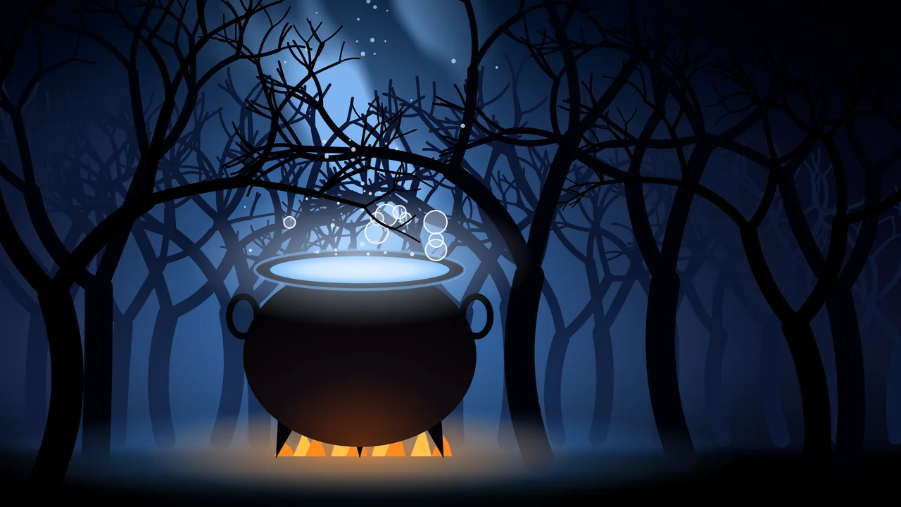 Blue Witch Cauldron desktop wallpaper in 4K