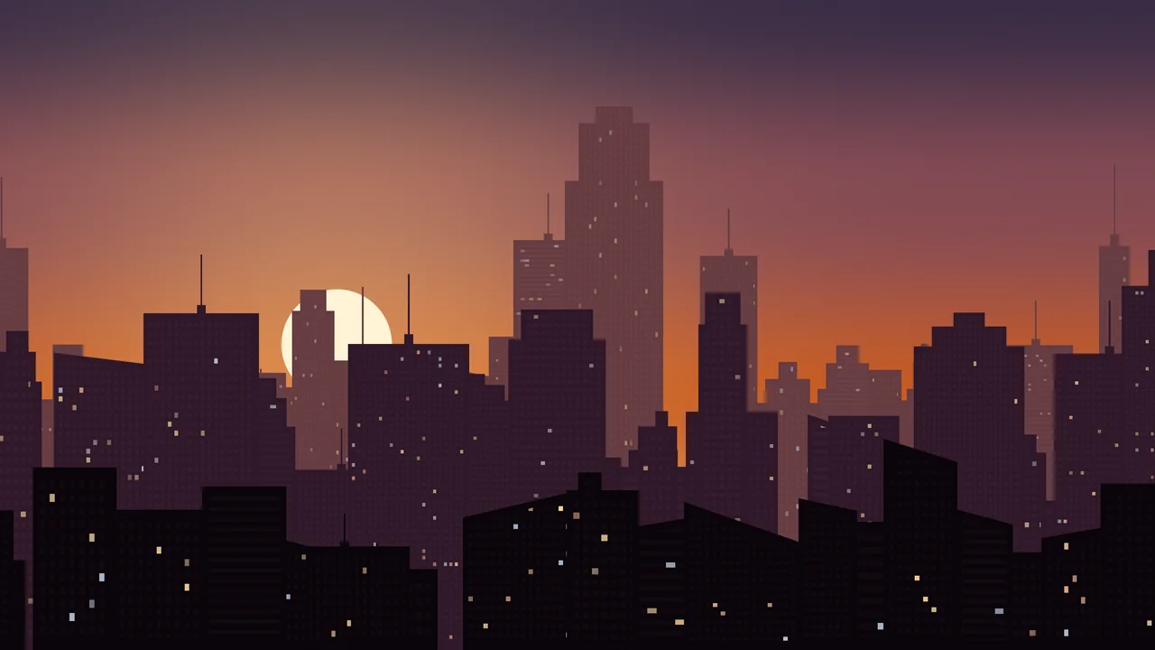 Burnt Orange City Skyline Sunset desktop wallpaper in 4K