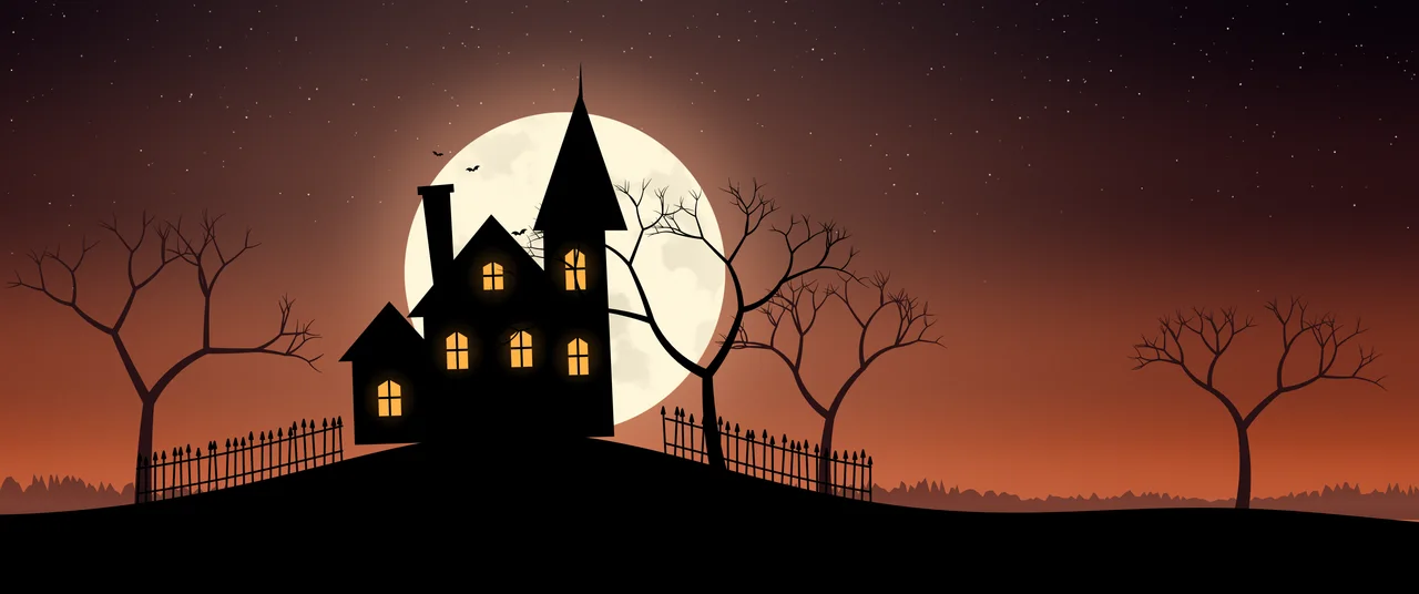 Burnt Orange Haunted House ultrawide wallpaper, 3440 × 1440