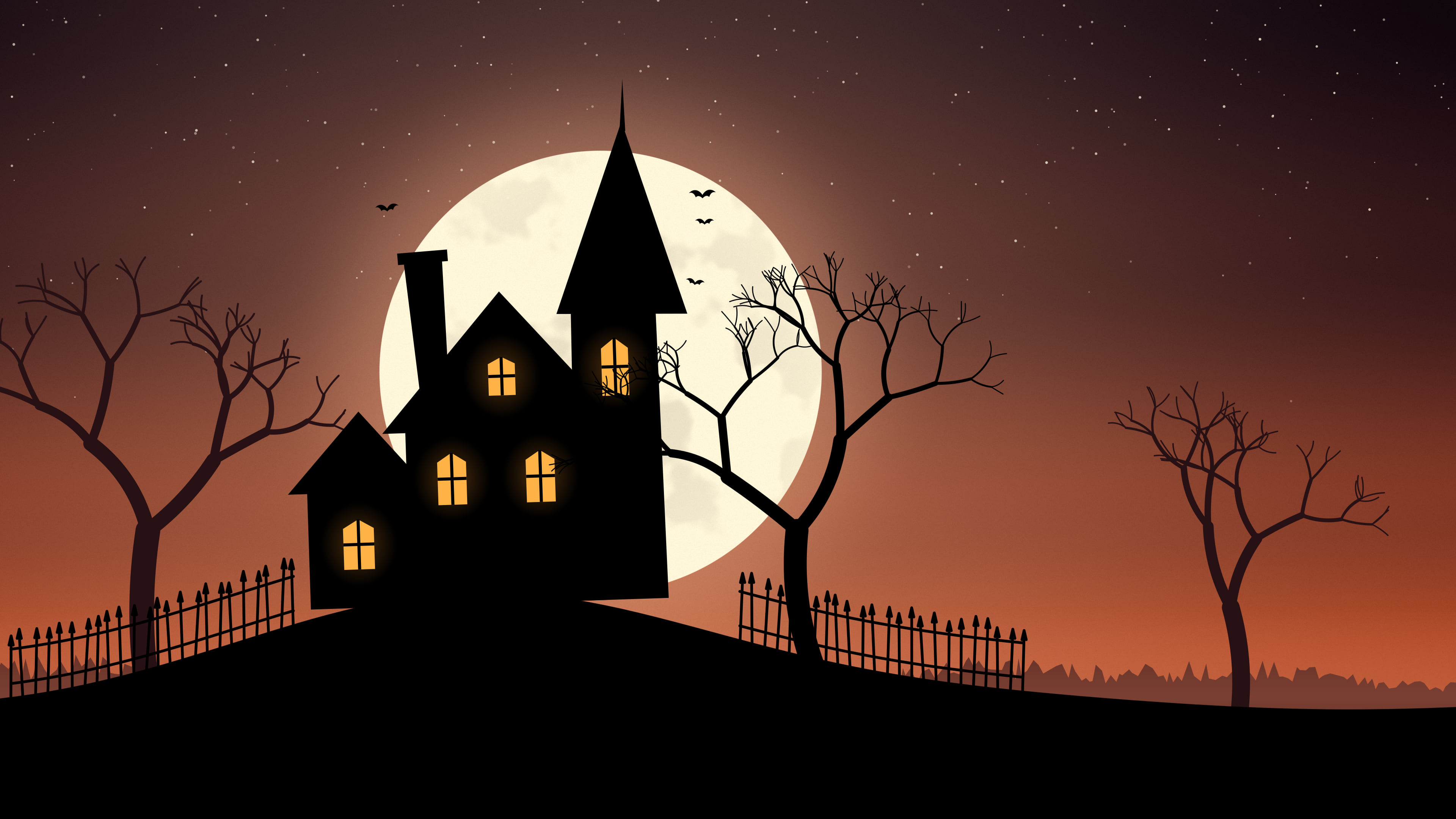 Burnt Orange Haunted House desktop wallpaper in 4K
