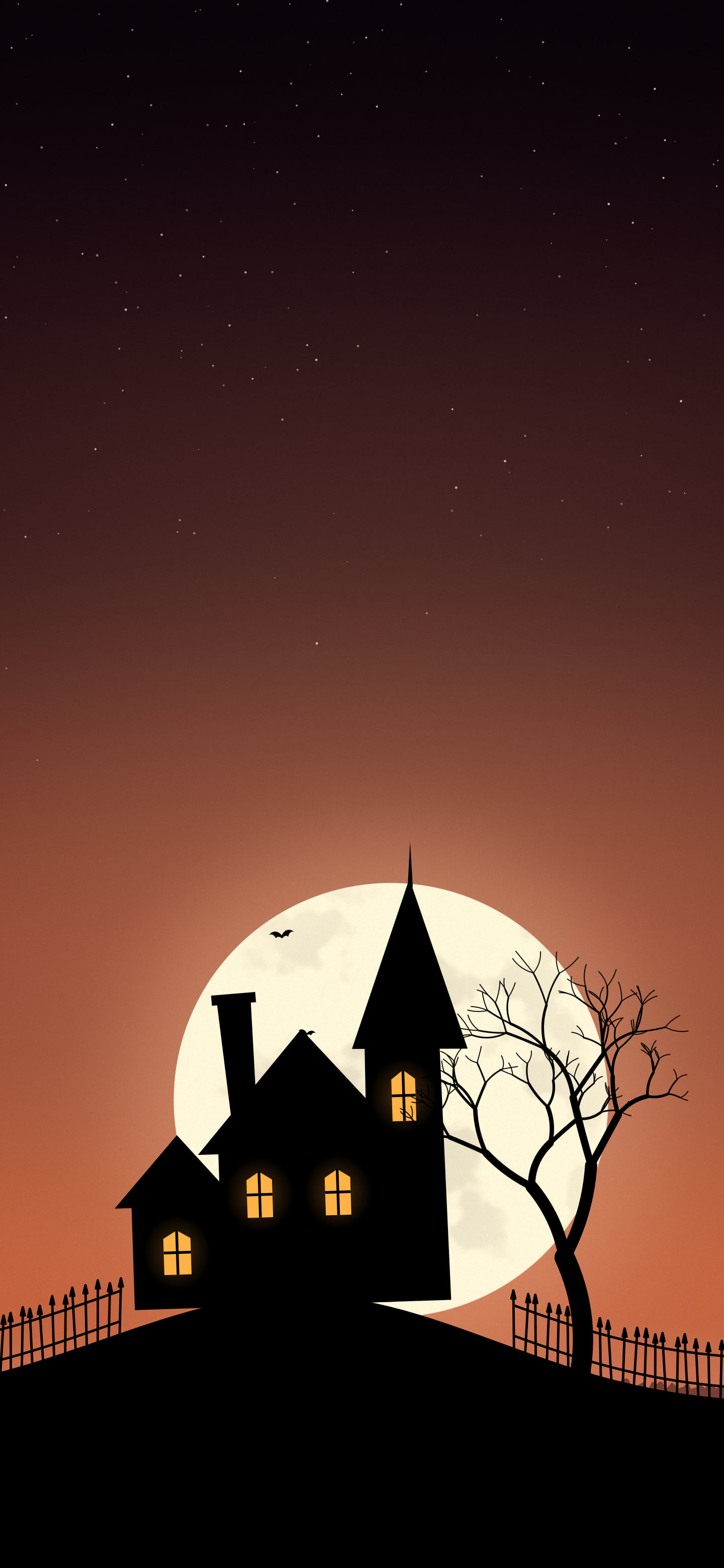 Burnt Orange Haunted House wallpaper for iPhone and Android