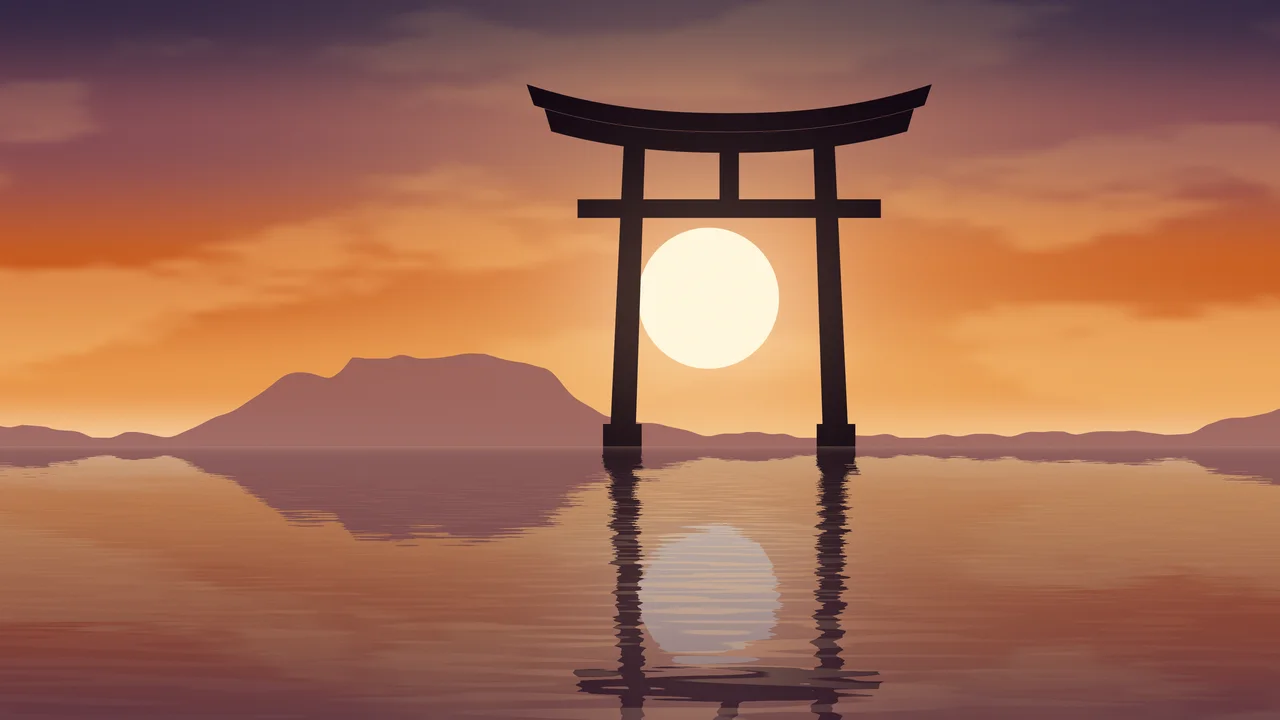 Burnt Orange Japanese Torii Gate Sunset desktop wallpaper in 4K
