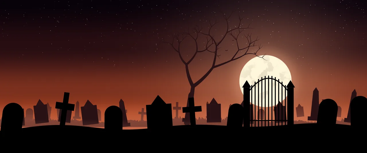 Burnt Orange Spooky Graveyard ultrawide wallpaper, 3440 × 1440