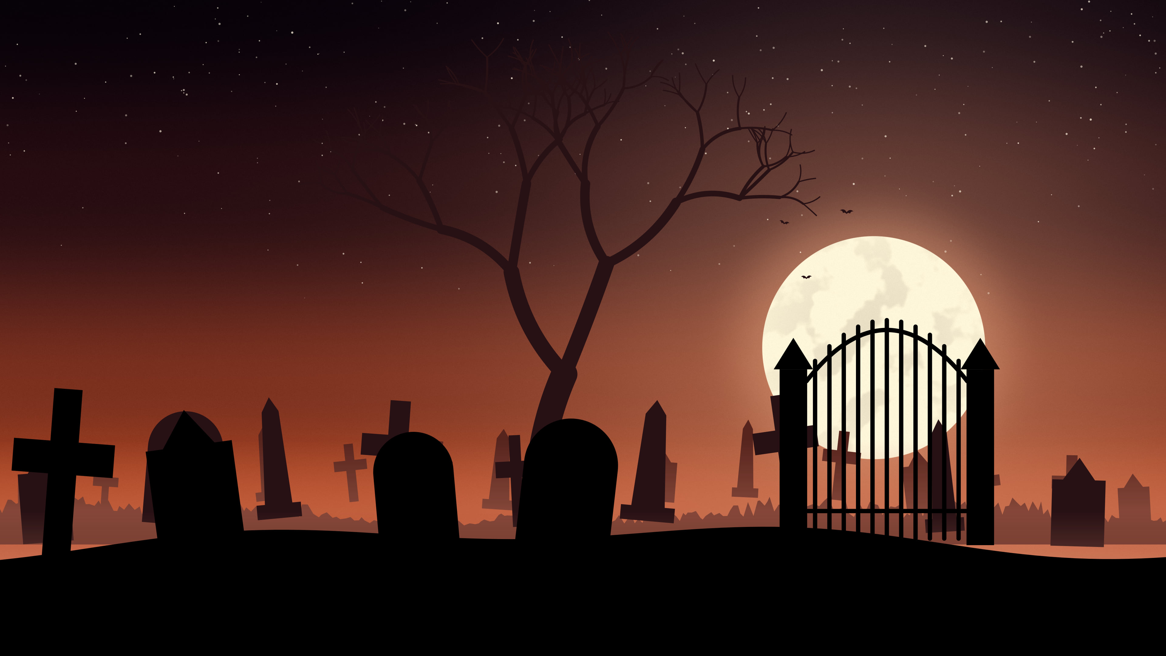 Burnt Orange Spooky Graveyard desktop wallpaper in 4K