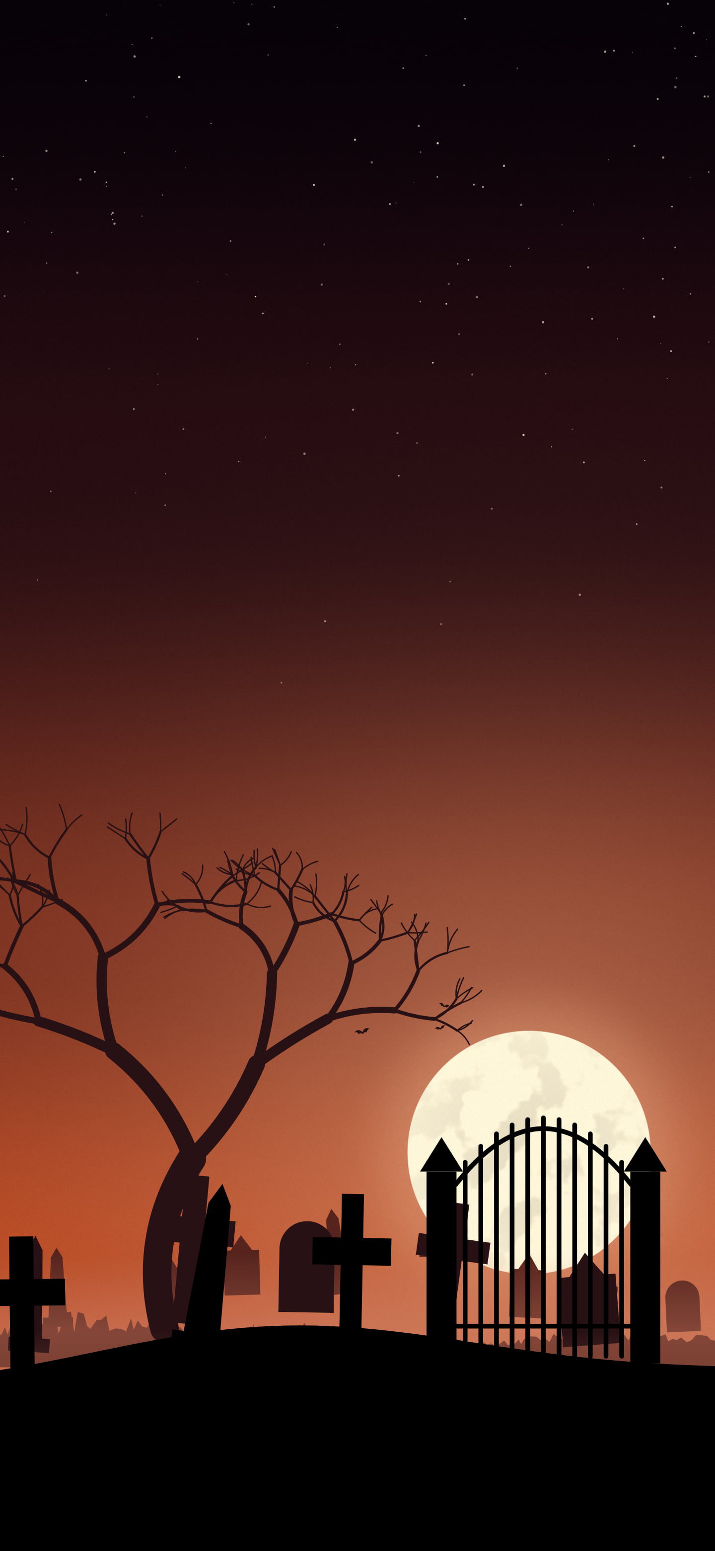 Burnt Orange Spooky Graveyard wallpaper for iPhone and Android