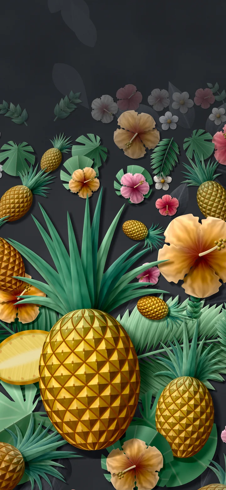Charcoal Paper Pineapples and Hibiscus wallpaper for iPhone and Android